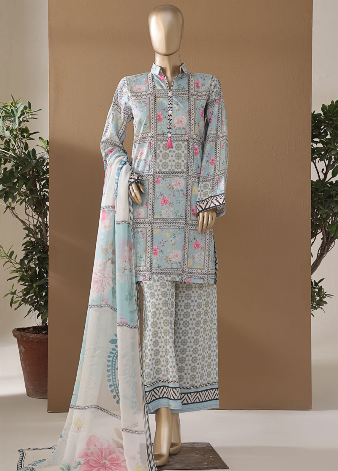 Intermix Art & Craft By HZ Textile Printed Cambric 3 Piece Stitched Suit HZ25IA&C ELP-535 FLORAL WINDOW