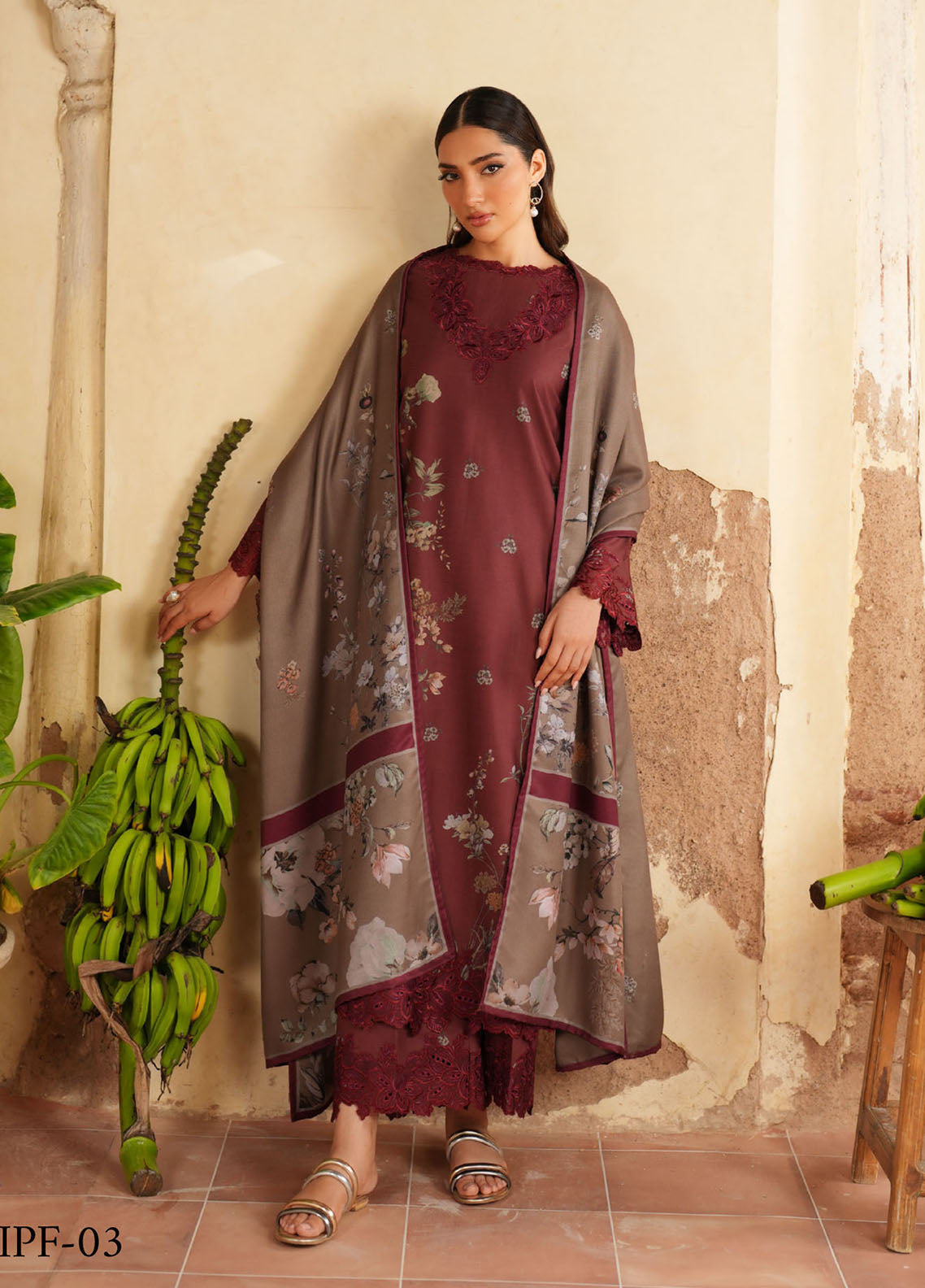 Iznik Embroidered Viscose Linen Suits Unstitched 3 Piece IZ25PF IPF-03