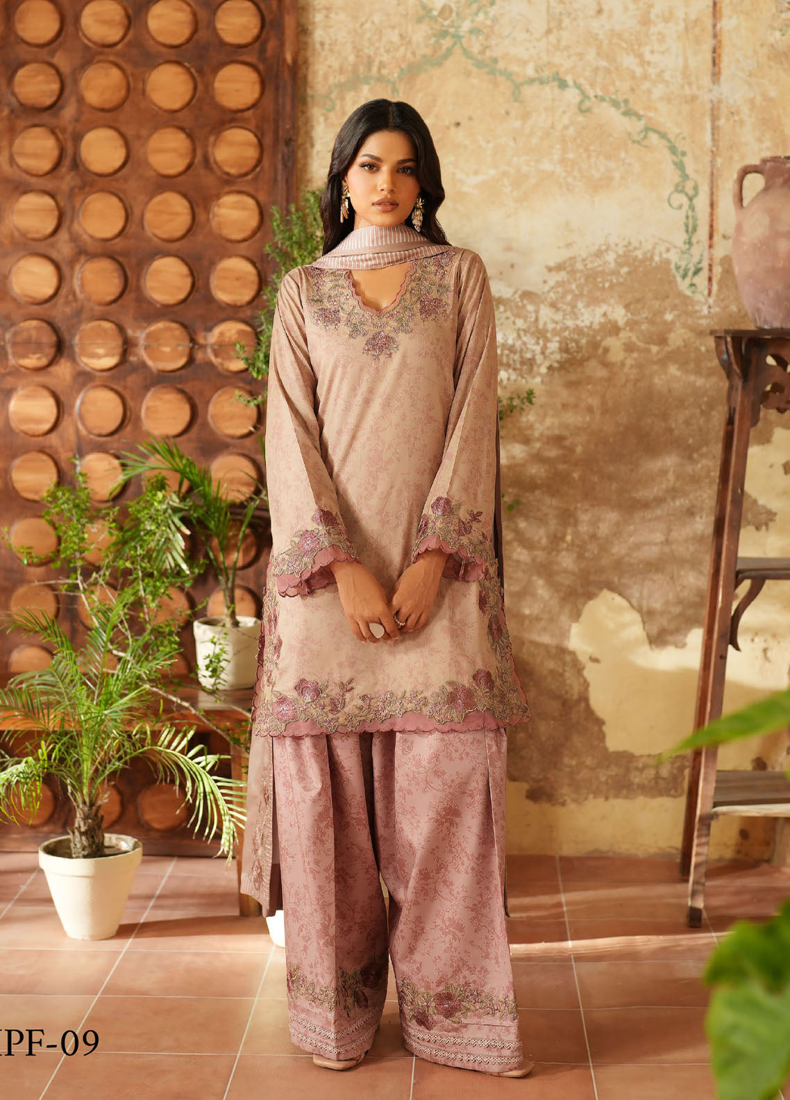 Iznik Embroidered Viscose Linen Suits Unstitched 3 Piece IZ25PF IPF-09