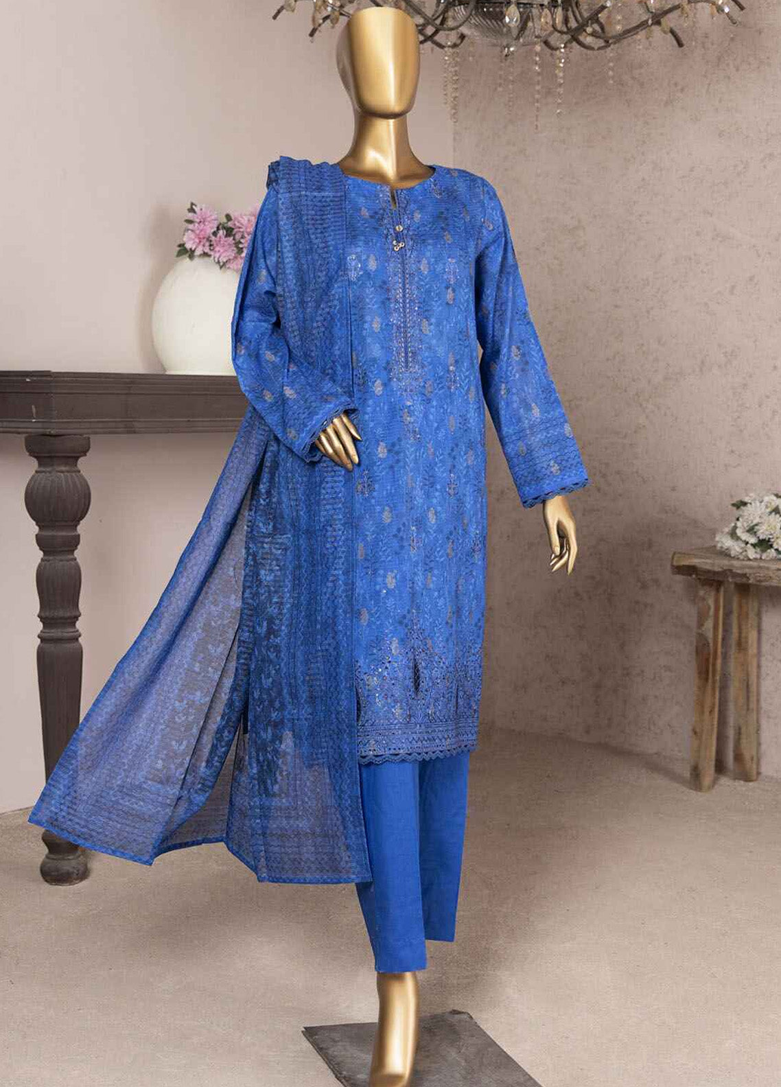 Kalamkari By HZ Textile Embroidered Jacquard 3 Piece Unstitched Suit HZ24K KJE-01