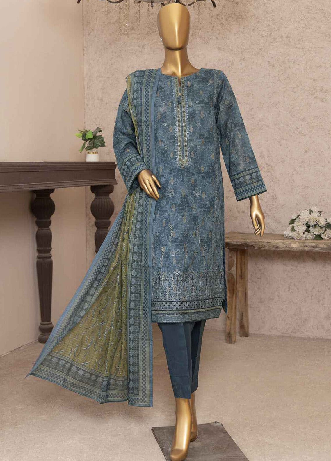 Kalamkari By HZ Textile Embroidered Jacquard 3 Piece Unstitched Suit HZ24K KJE-03