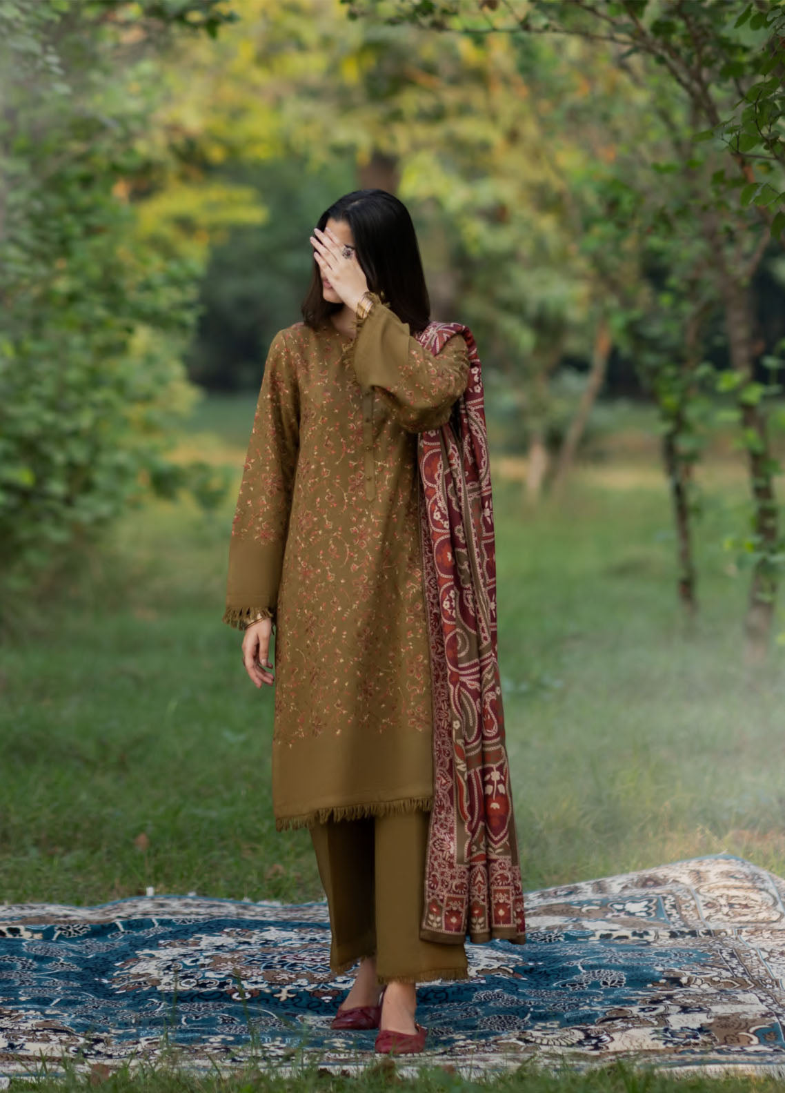 Khunki By Casual Lite Premium Embroidered Dhanak 3 Piece Stitched Suit CL25kWV1 D-06 WALNUT