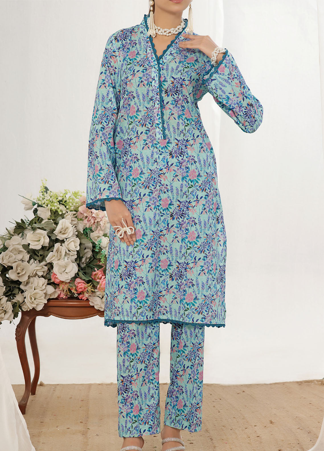 Korean By VS Textile Co-Ord's Printed Lawn 2 Piece Unstitched Shirt & Trouser VS26KCOPV1 D-711