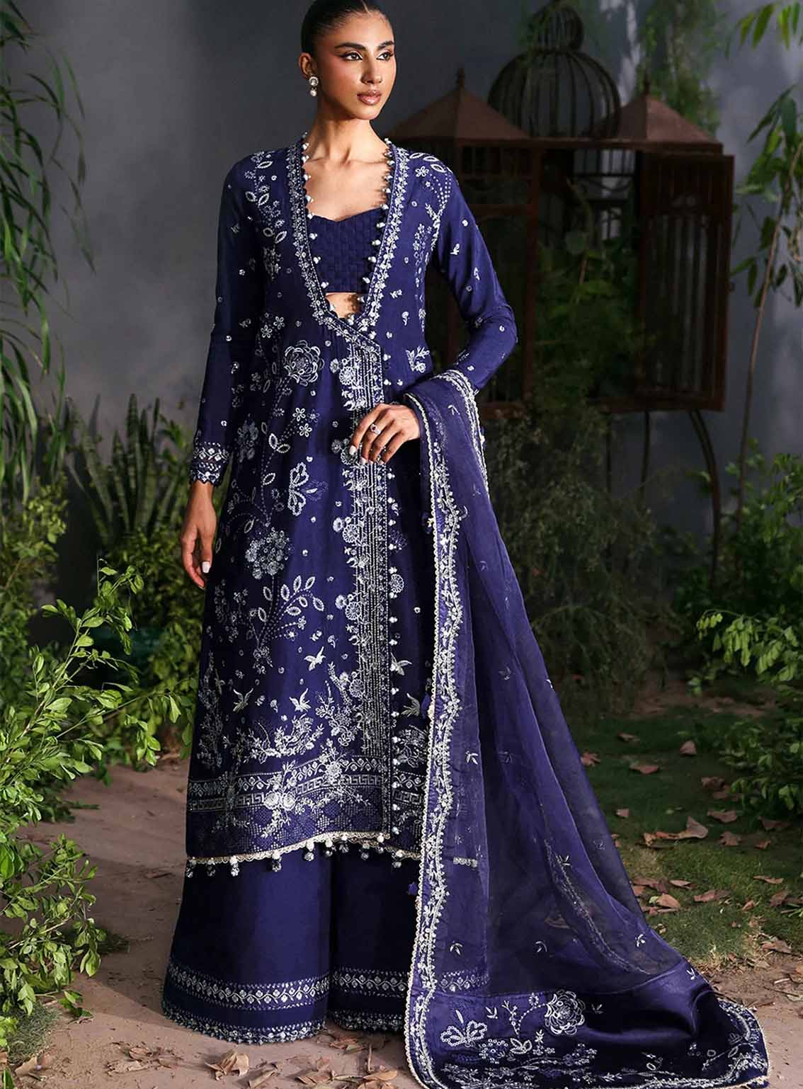 La Fuchsia By Afrozeh Embroidered Raw Silk 3 Piece Unstitched Suit AF25LFV1 D-04 MAISON