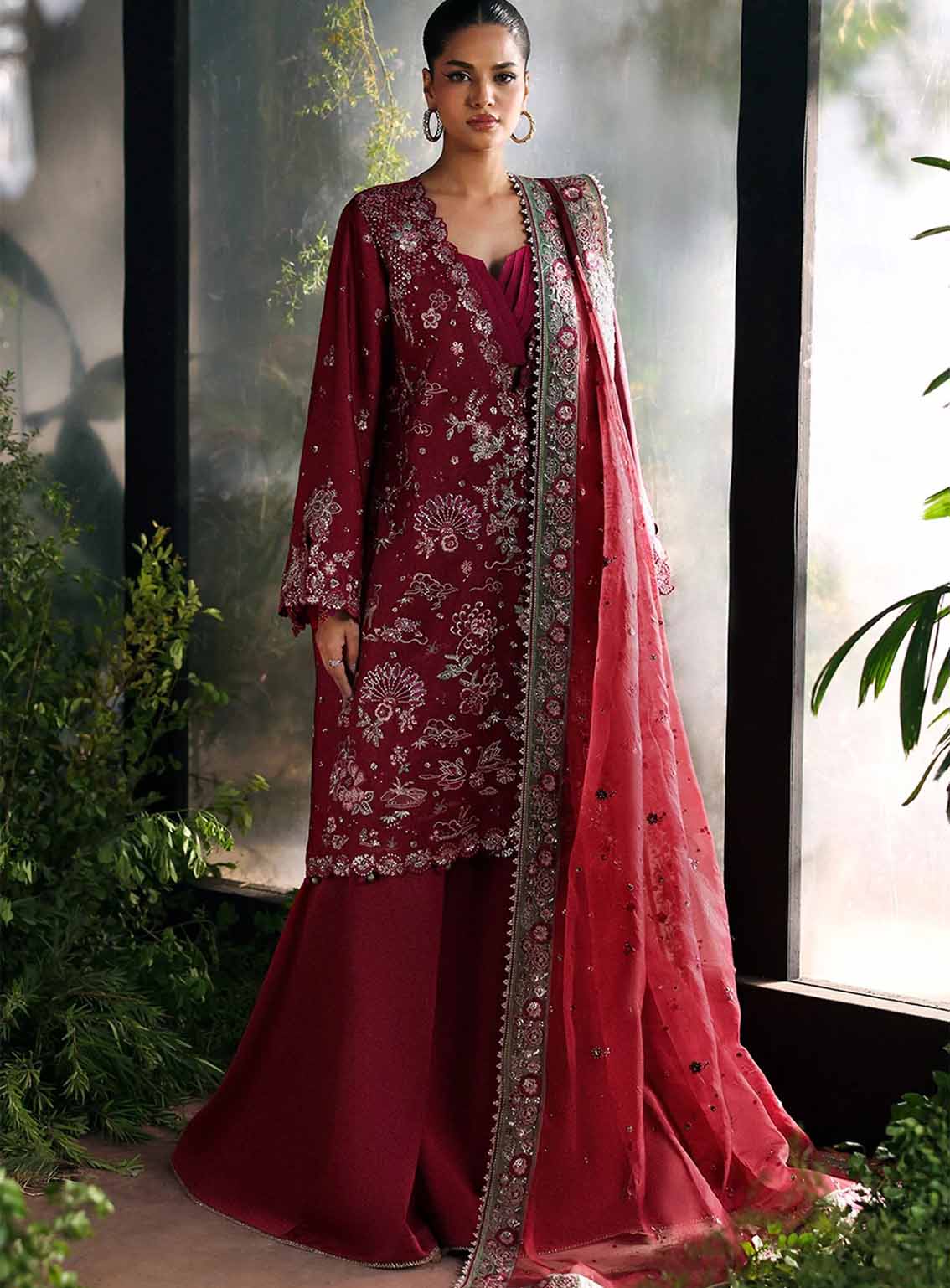 La Fuchsia By Afrozeh Embroidered Raw Silk 3 Piece Unstitched Suit AF25LFV1 D-09 YALIRA