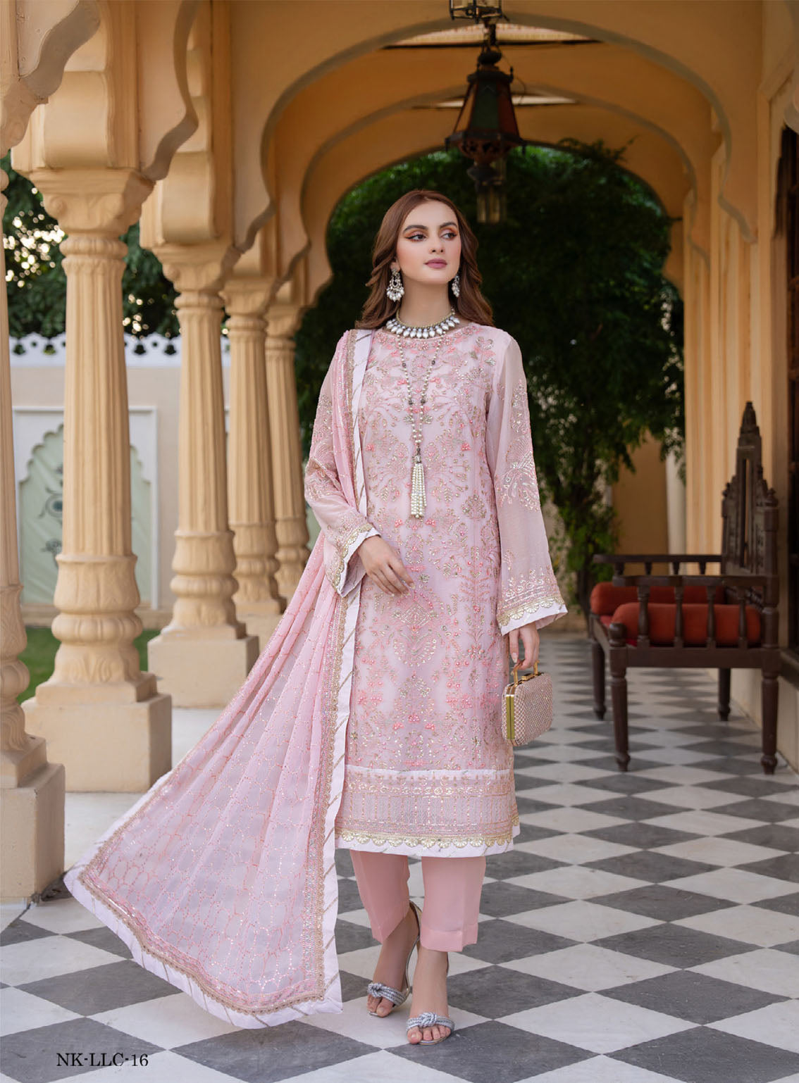 Lallaria By Noorma Kaamal Luxury Embroidered Chiffon 4 Piece Unstitched Suit NK24LV2 NK-LLC-16