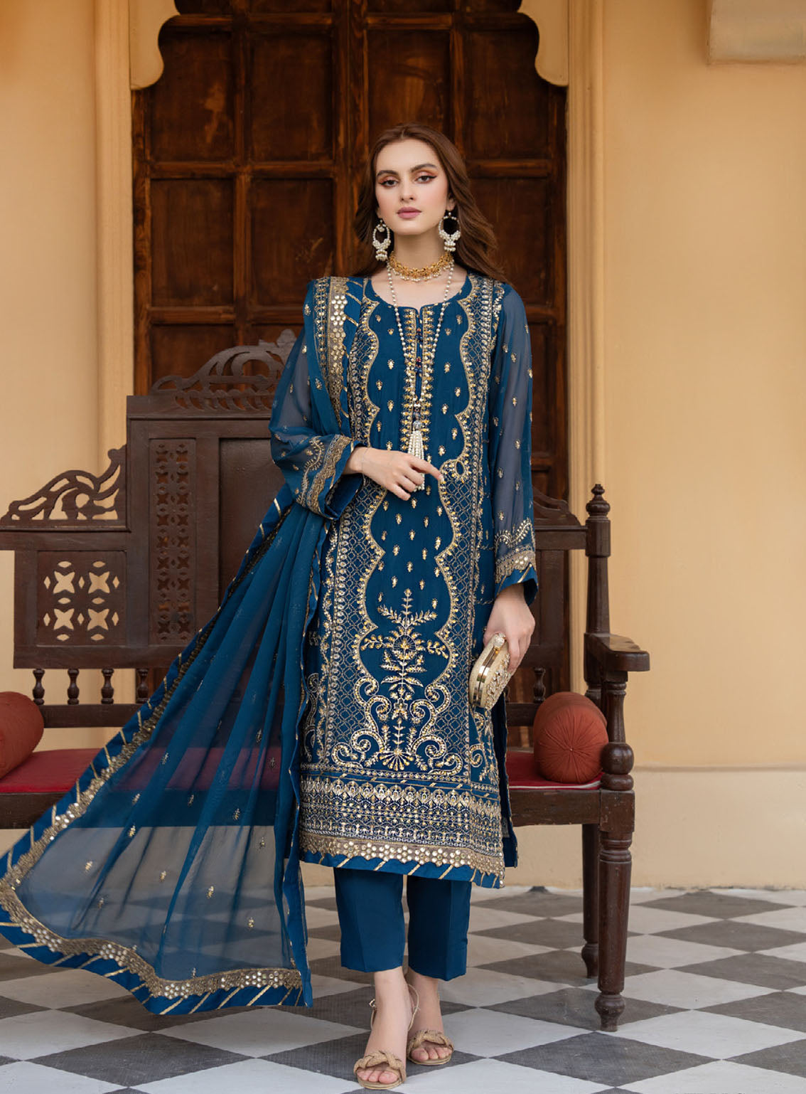 Lallaria By Noorma Kaamal Luxury Embroidered Chiffon 4 Piece Unstitched Suit NK24LV2 NK-LLC-18