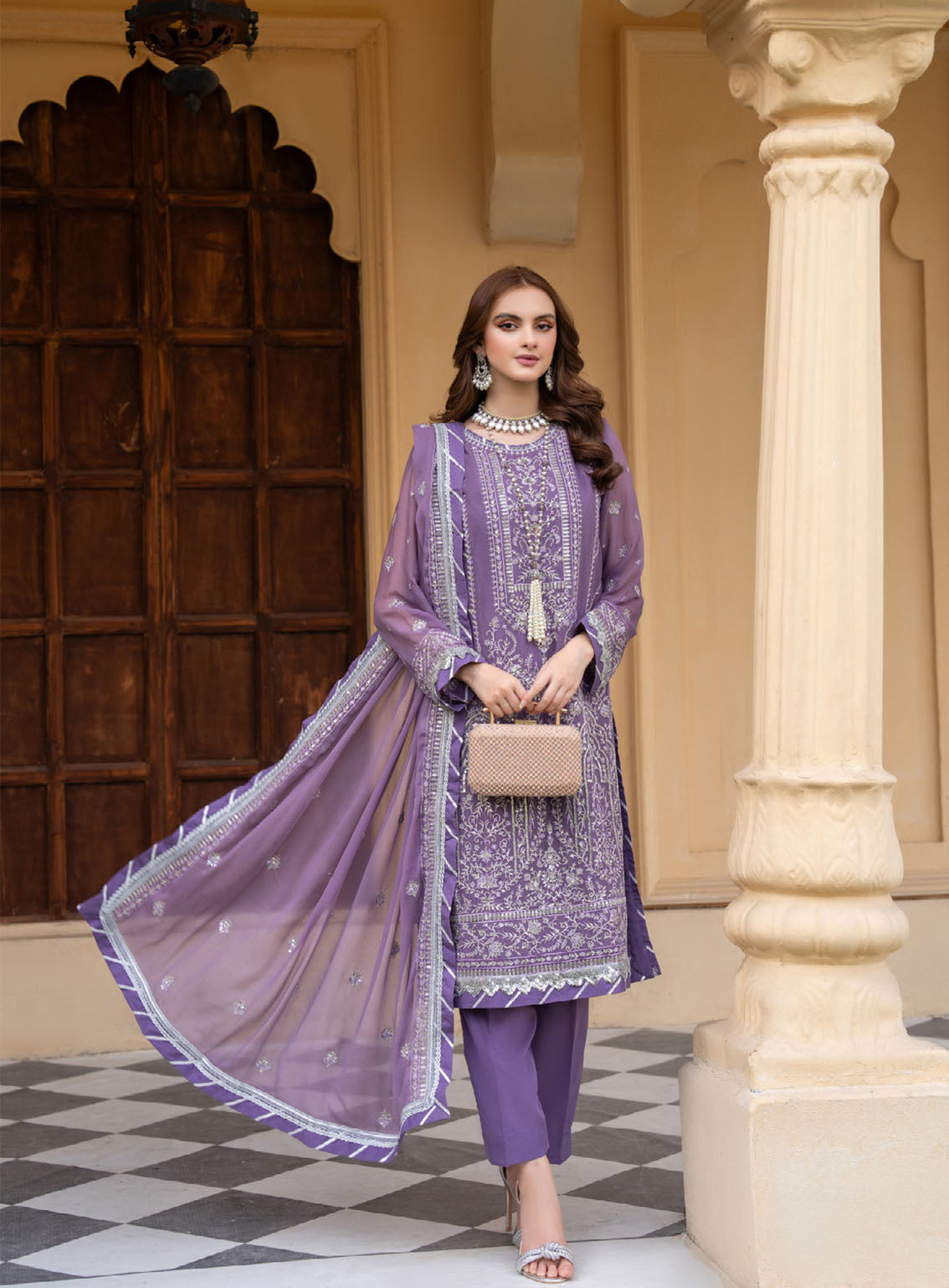 Lallaria By Noorma Kaamal Luxury Embroidered Chiffon 4 Piece Unstitched Suit NK24LV2 NK-LLC-19