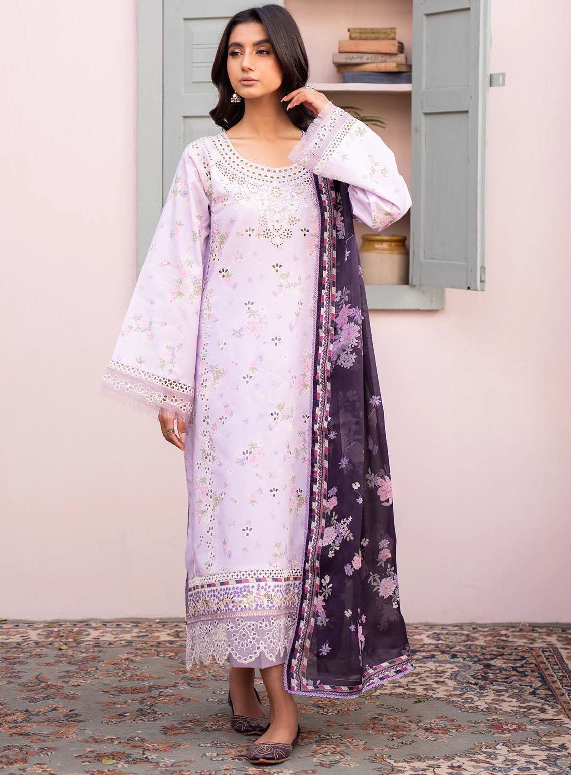 Lamhay By Bin Ilyas Luxury Embroidered Lawn 3 Piece Unstitched Suit BI24LLEL D-103