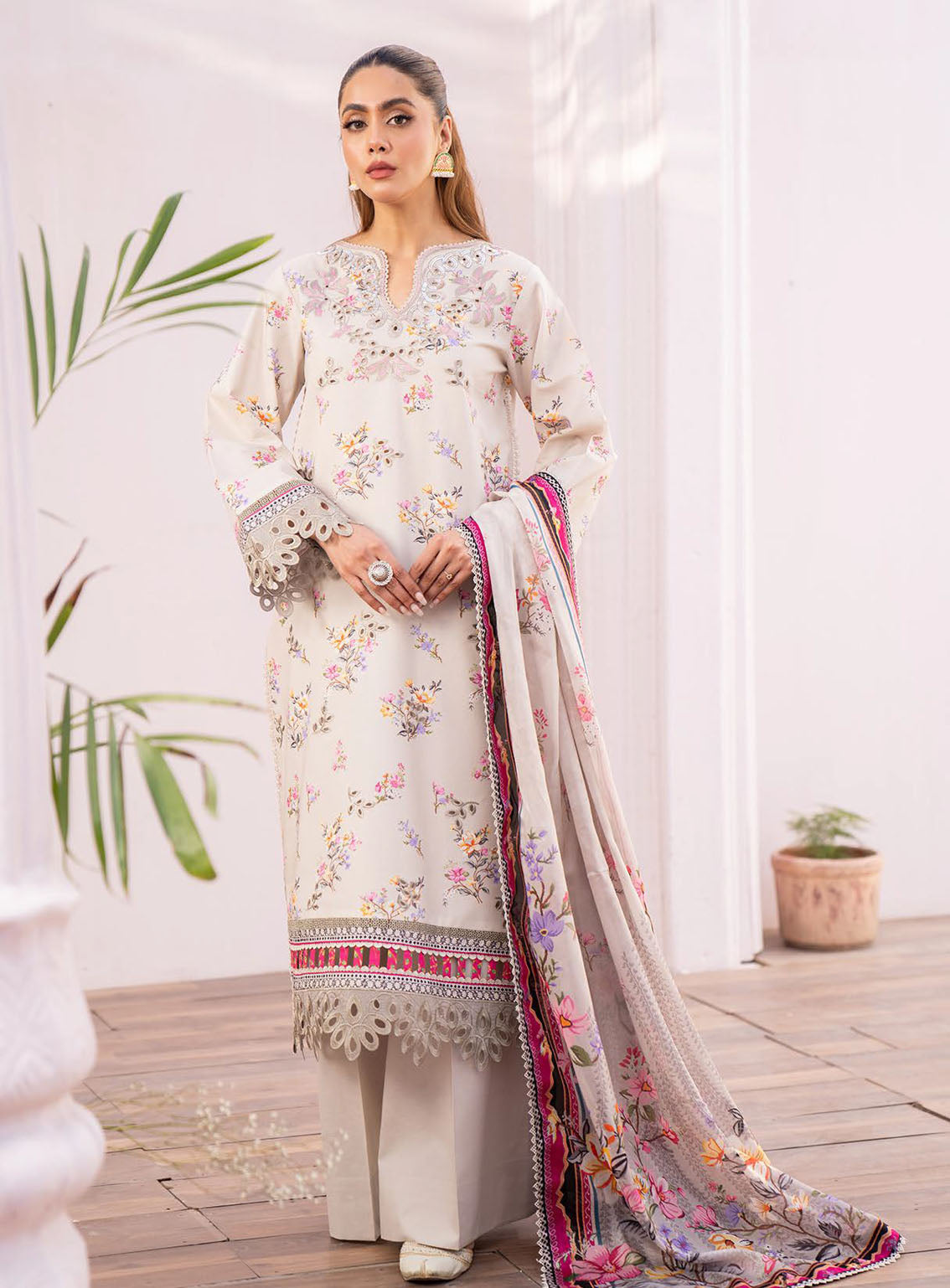 Lamhay By Bin Ilyas Luxury Embroidered Lawn 3 Piece Unstitched Suit BI24LLEL D-111
