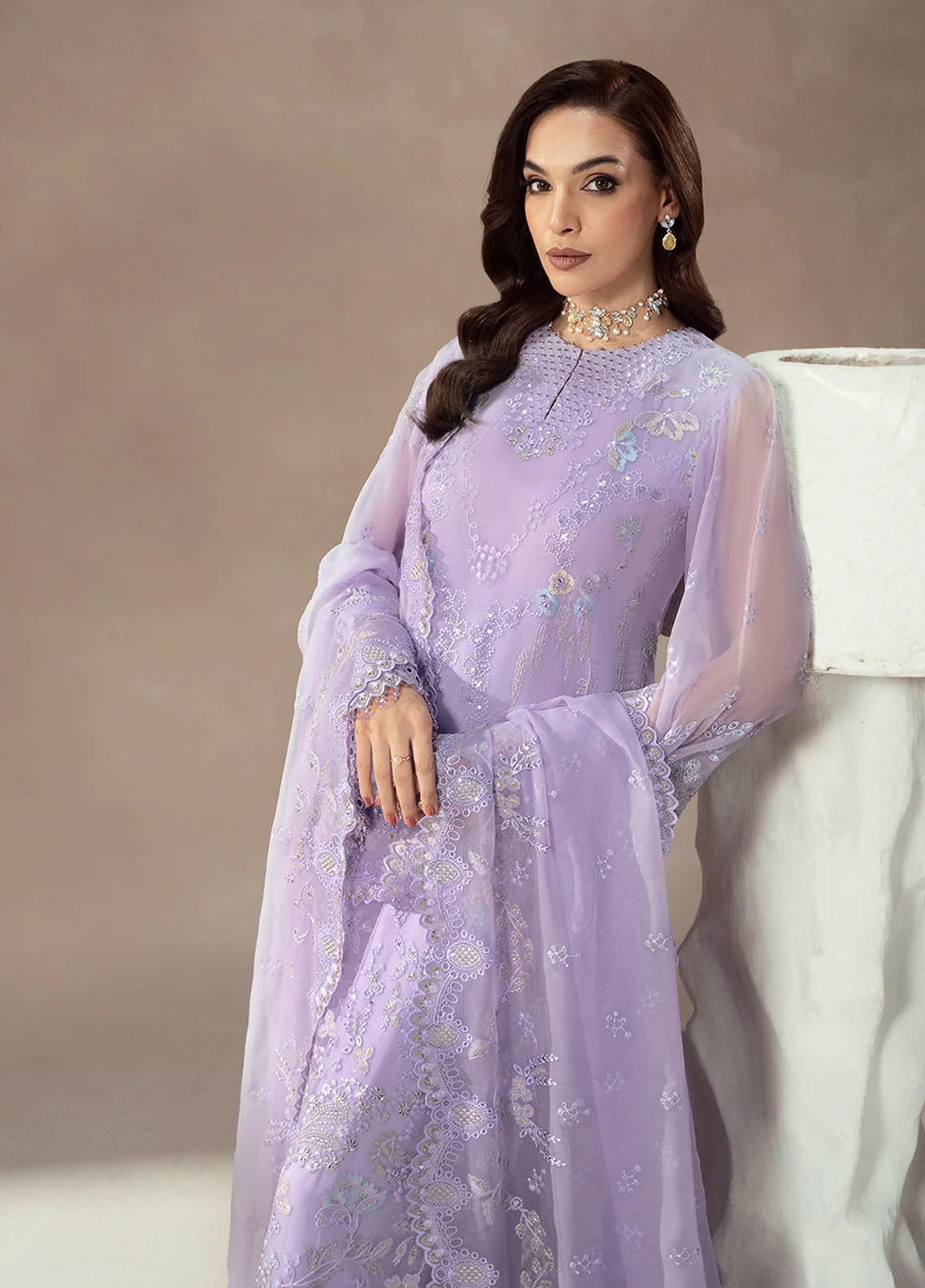 Lamisah by Lavish Premium Embroidered Chiffon Suits Unstitched 3 Piece LVP25LF D-04 Raisin Black - Formals Collection