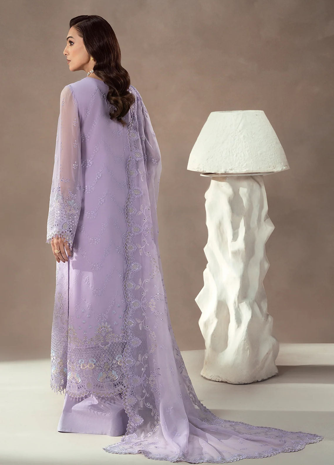 Afsanah by Lavish Premium Unstitched Chiffon Embroidered Suits 3 Piece LV25AC CHAMPAGNE BLOSSOM-02 - Festive Collection