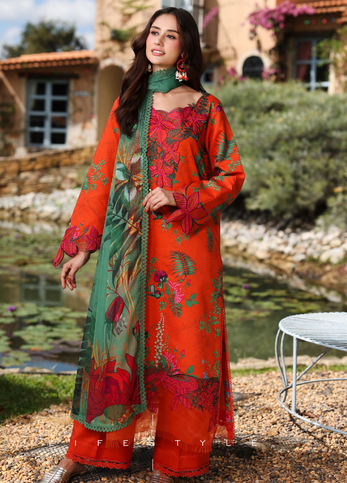 Life Style By Rang Rasiya Embroidered Lawn 3 Piece Unstitched Suit RR26LSS D-09 OLIVINE