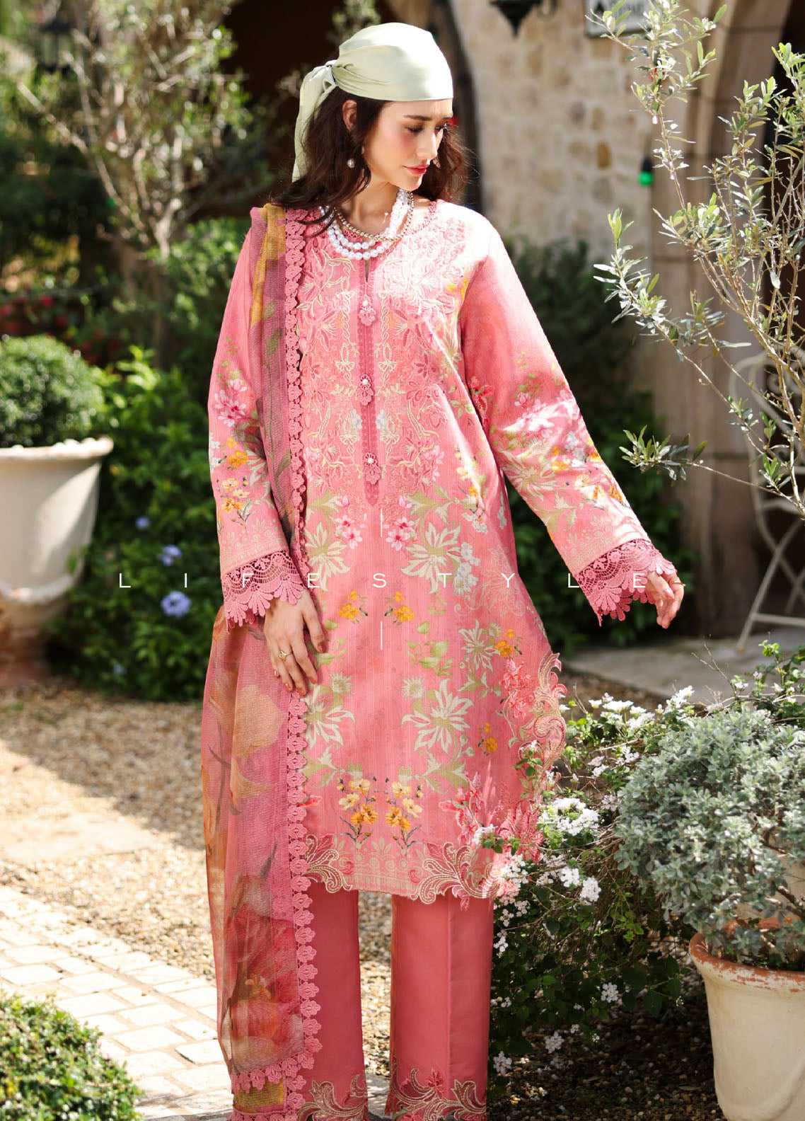 Life Style By Rang Rasiya Embroidered Satin Stipe Lawn 3 Piece Unstitched Suit RR26LSS D-17 BLUSH