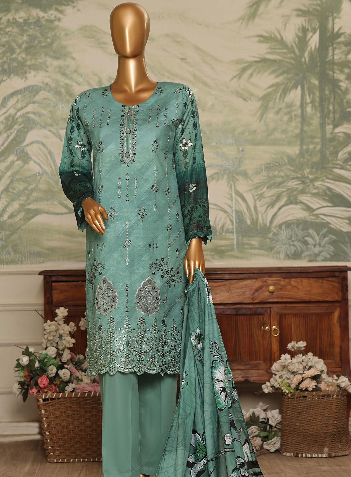 Liliana By Pak Fabrics Digital Print Chikankari 3 Piece Unstitched Suit PF24L LDPC-295