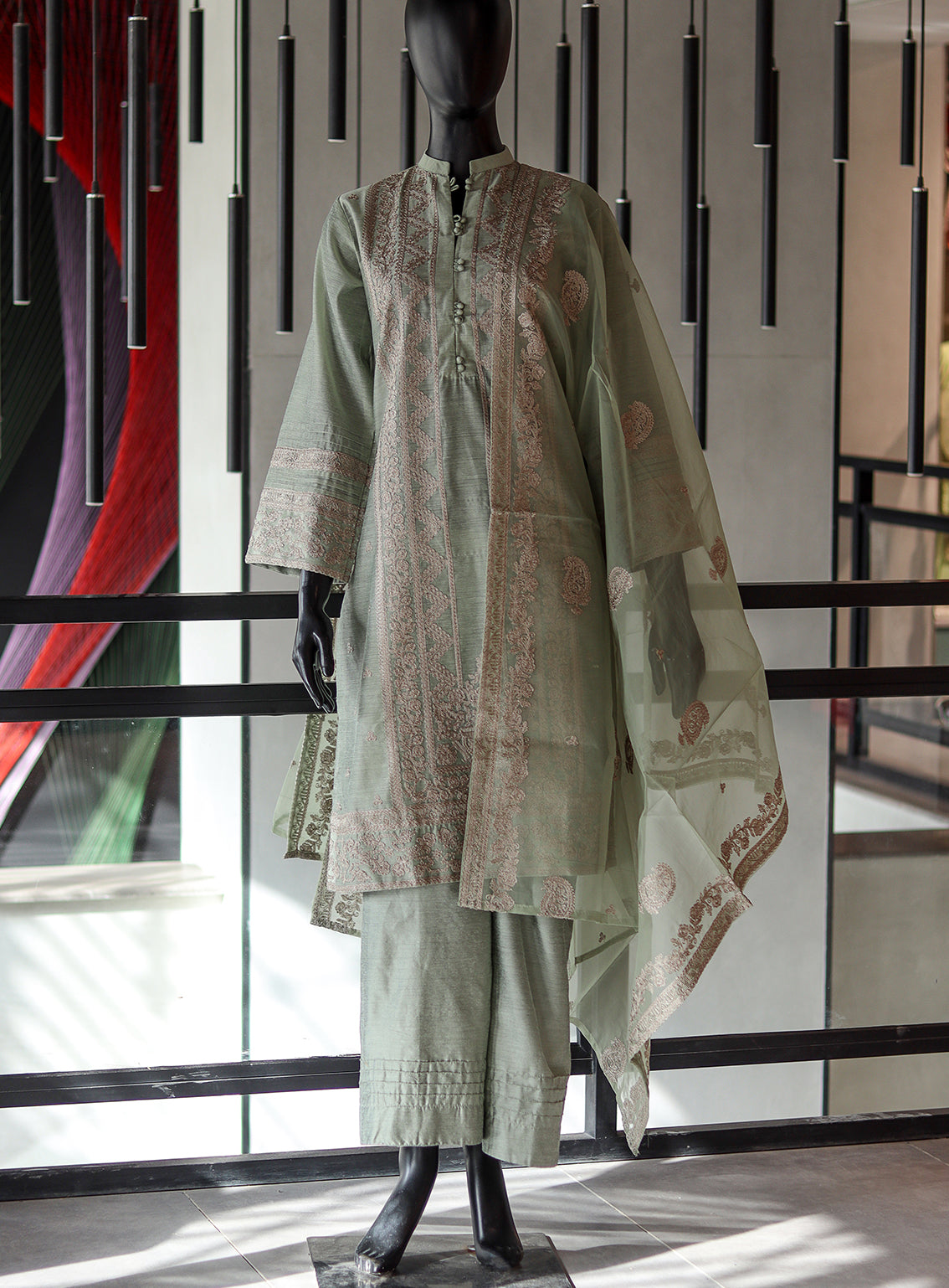 LSM Galleria Luxury Embroidered Cotton Net 3 Piece Stitched Suit - LSM24G LG-SK-0154