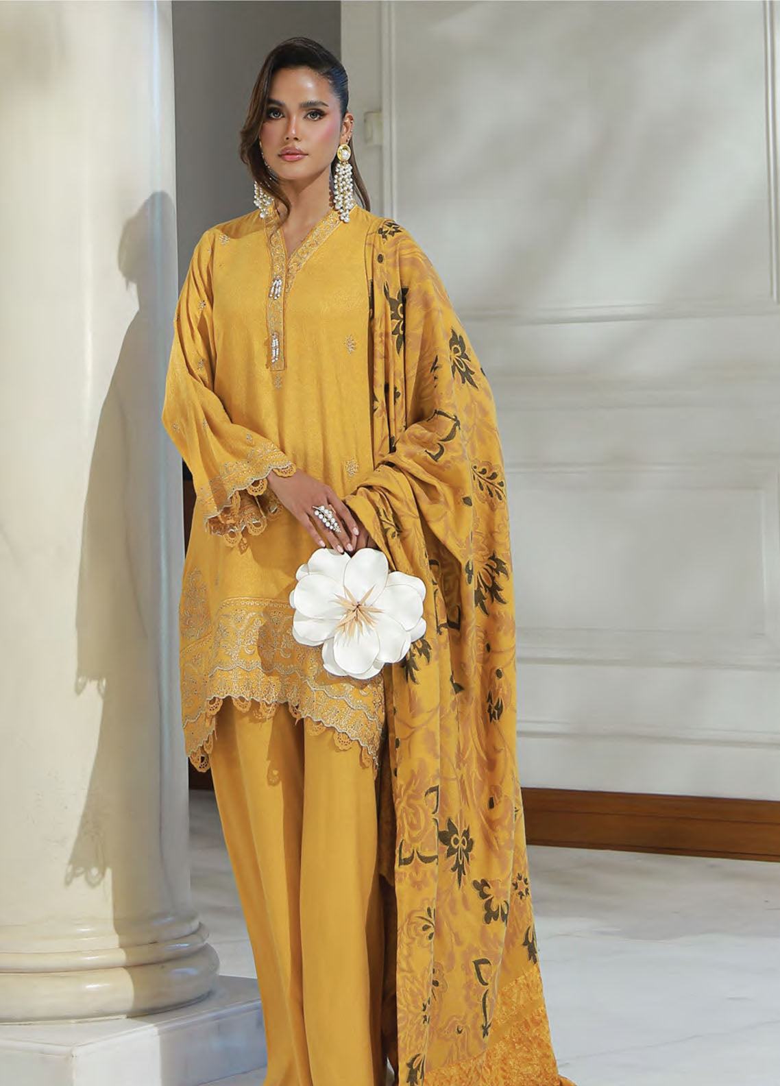 LSM Lakhany Embroidered Jacquard Peach 3 Piece Unstitched Suit LSM25WEE D-LG-IZ-0453