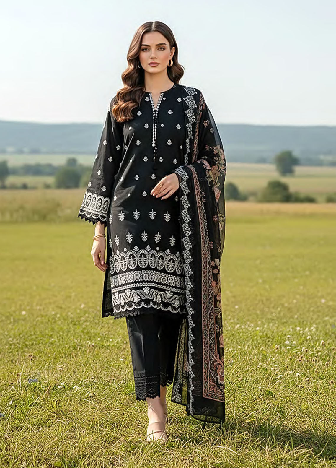 LSM Lakhany Embroidered Lawn 3 Piece Unstitched Suit LSM26EE D-LG-IZ-0383
