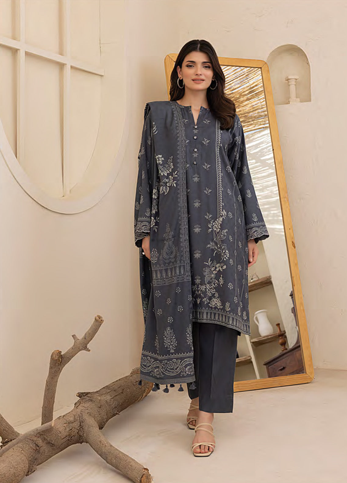 LSM Lakhany Printed Pashmina 3 Piece Unstitched Suit LSM24PP LG-AR-0116-B