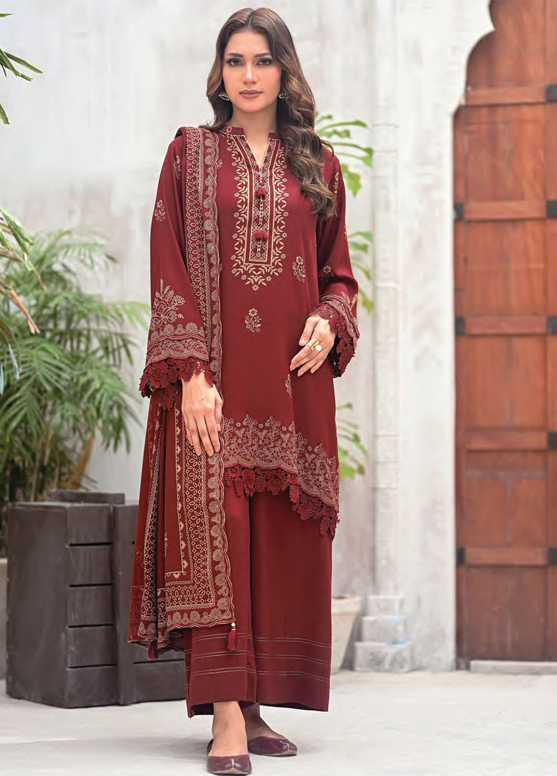 LSM Lakhany Printed Pashmina 3 Piece Unstitched Suit LSM25PP D-LG-RK-0082-A