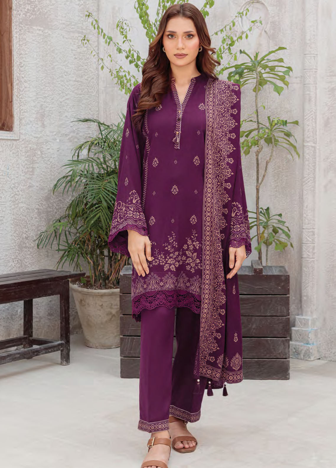 LSM Lakhany Printed Pashmina 3 Piece Unstitched Suit LSM25PP D-LG-UB-0259-C
