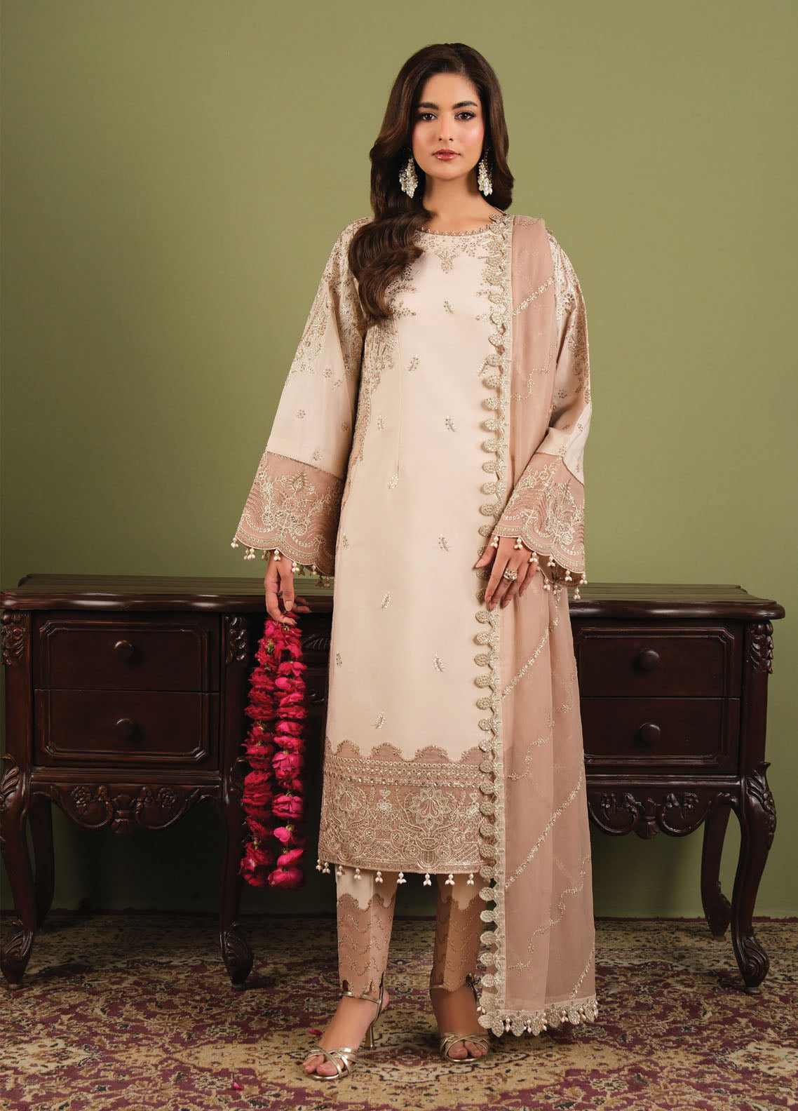 Luxe By Alizeh Fashion Embroidered Raw Silk 3 Piece Unstitched Suit AF26LRSV2 D-CASTOR