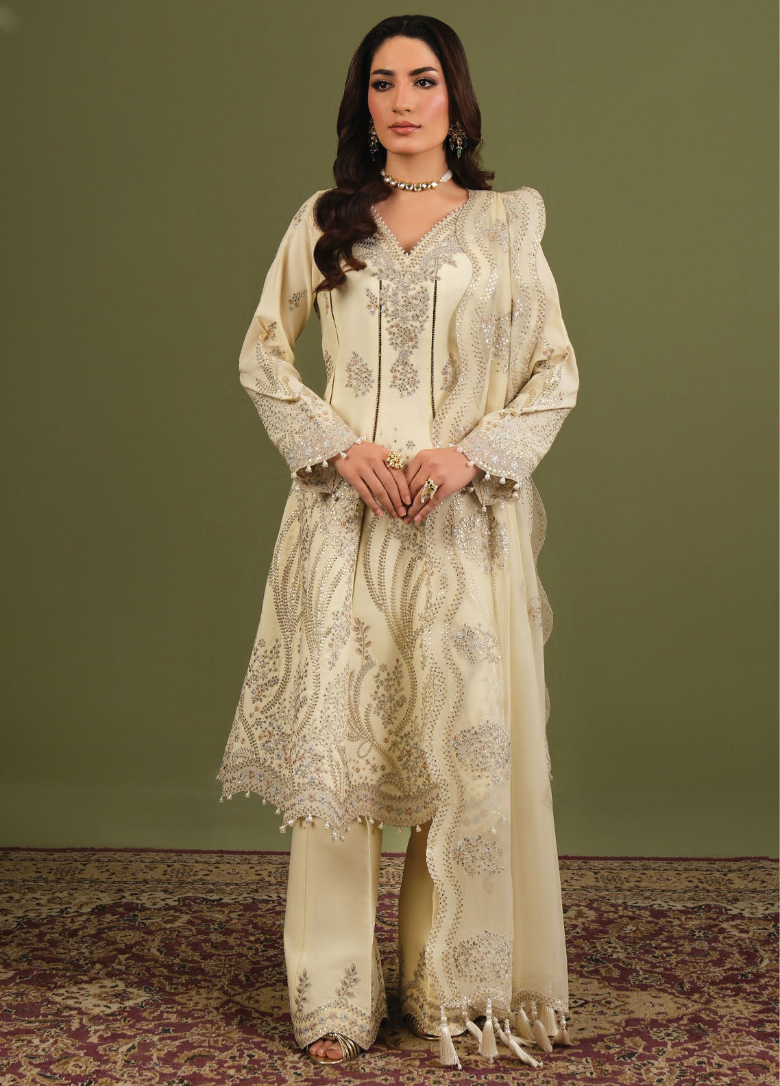 Luxe By Alizeh Fashion Embroidered Raw Silk 3 Piece Unstitched Suit AF26LRSV2 D-EMILY
