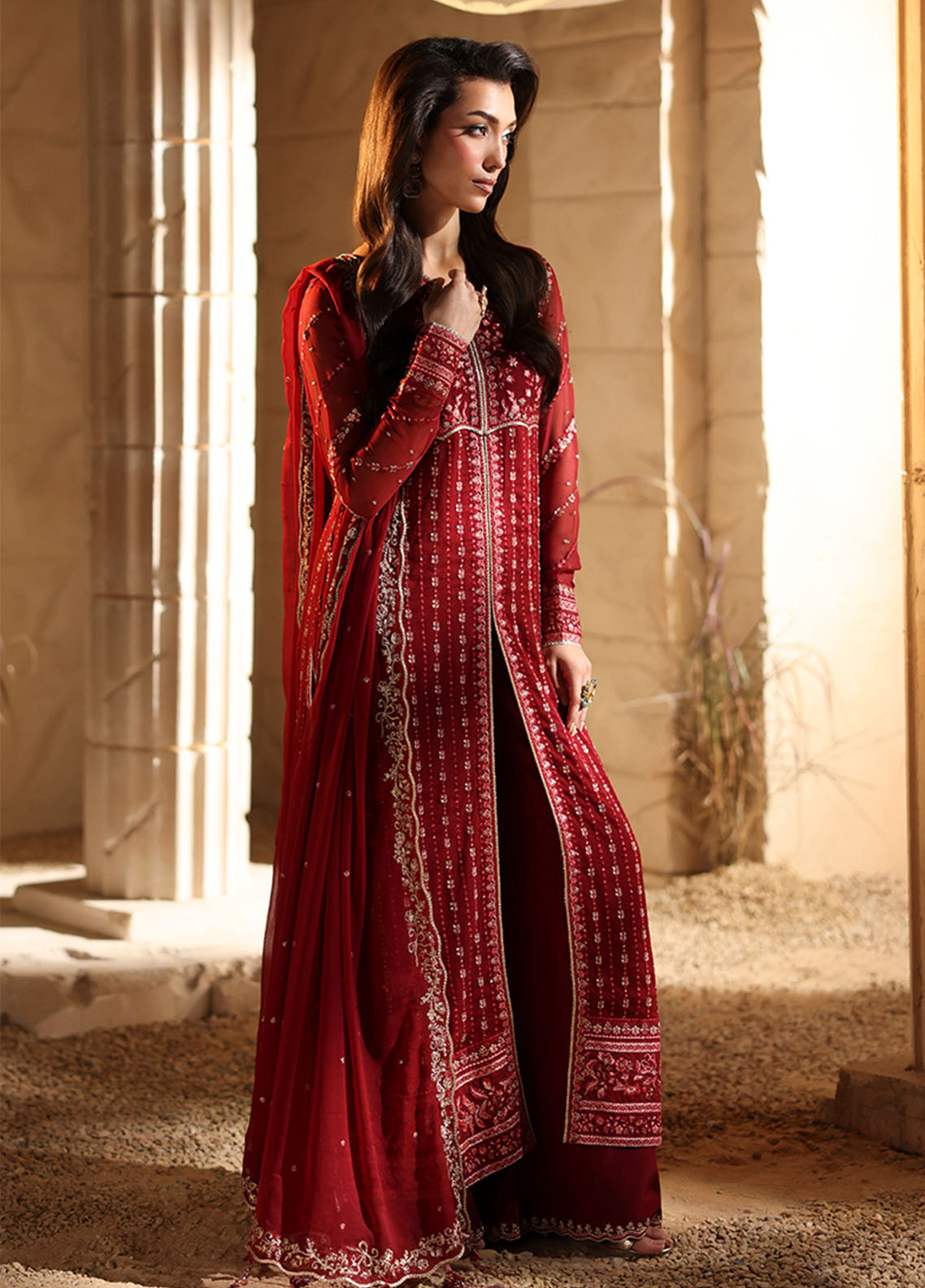 Luxè By Azure Embroidered Chiffon 3 Piece Unstitched Suit AZU25L D-RUBRUM