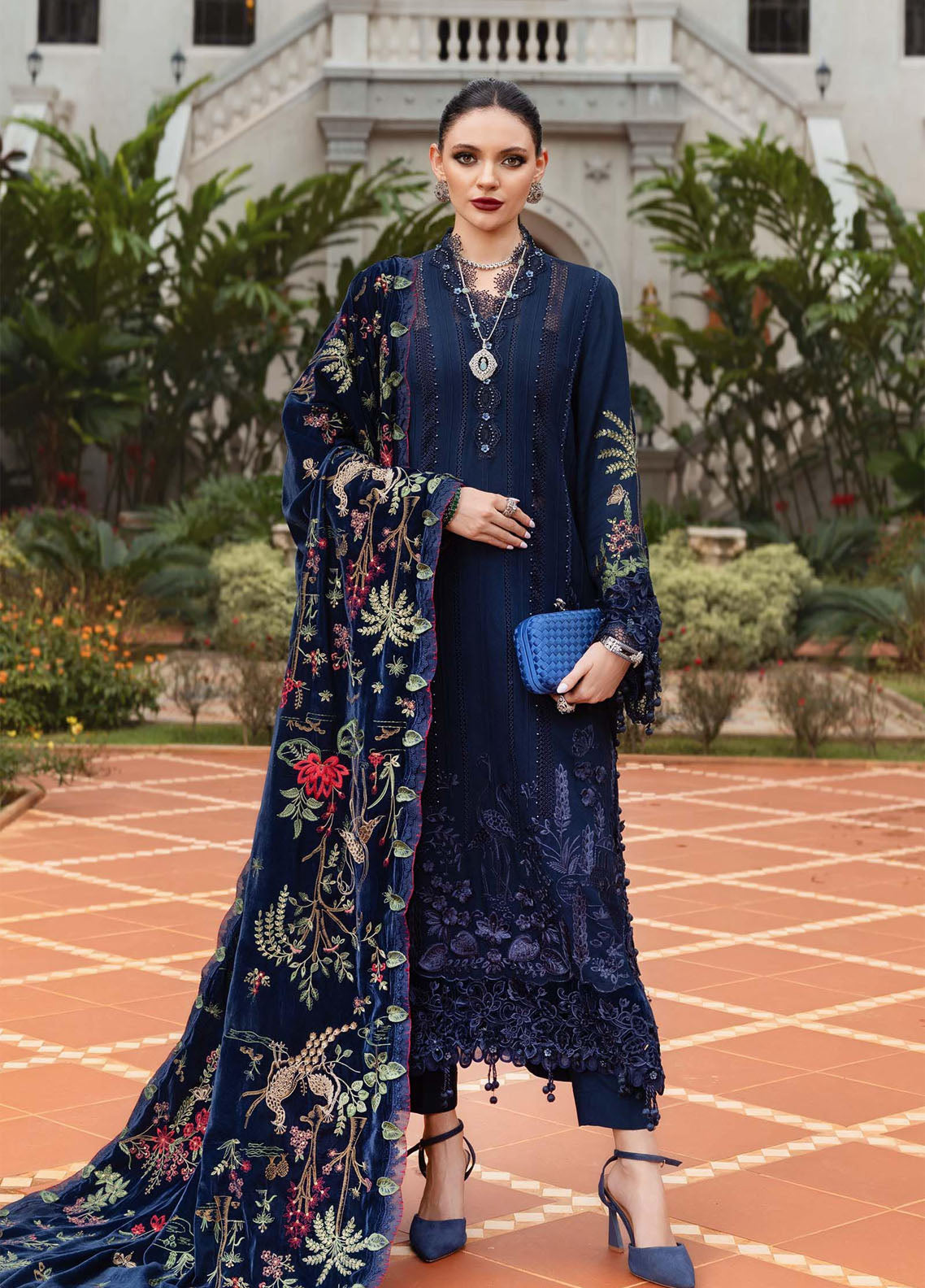 Luxe By Maria B Embroidered Twill Linen 3 Piece Unstitched Suit MB25LW WL-1312