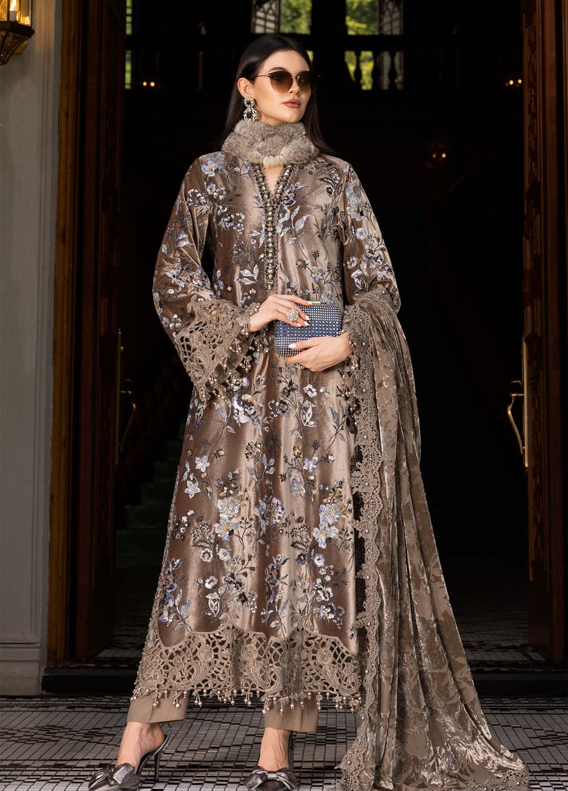 Luxe By Maria B Embroidered Velvet 3 Piece Unstitched Suit MB25LW WL-1303