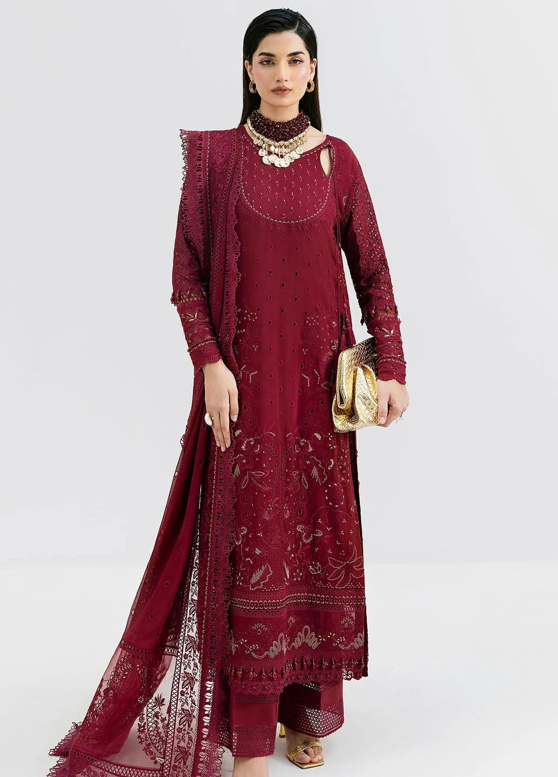Luxe Serene By Imrozia Embroidered Georgette 3 Piece Unstitched Suit IM25LS D-S-1089 SCARLET
