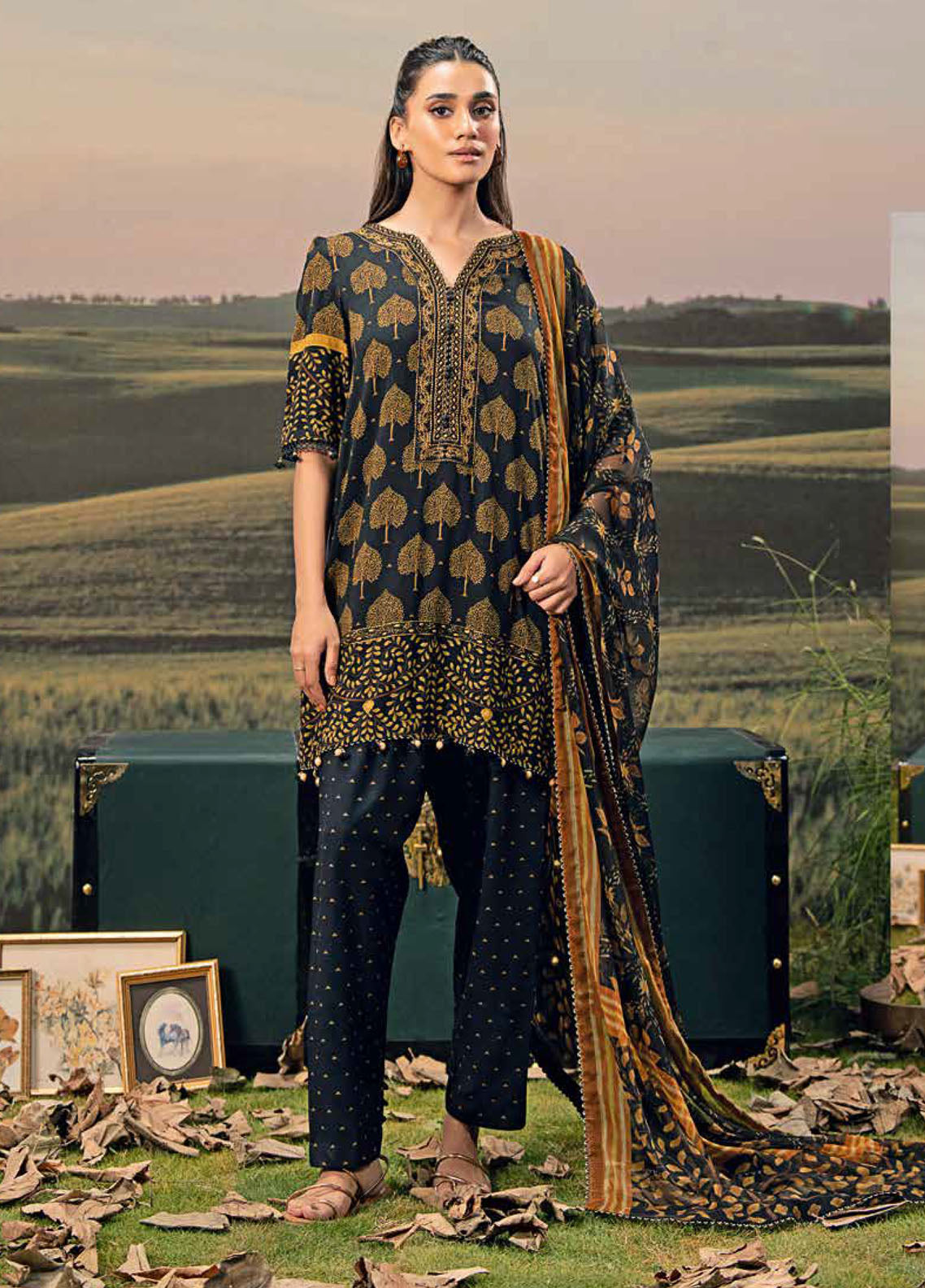 M Basic Fall Comes Home By Maria B Printed Lawn 3 Piece Unstitched Suit MB25FCH D-PFUS-3B