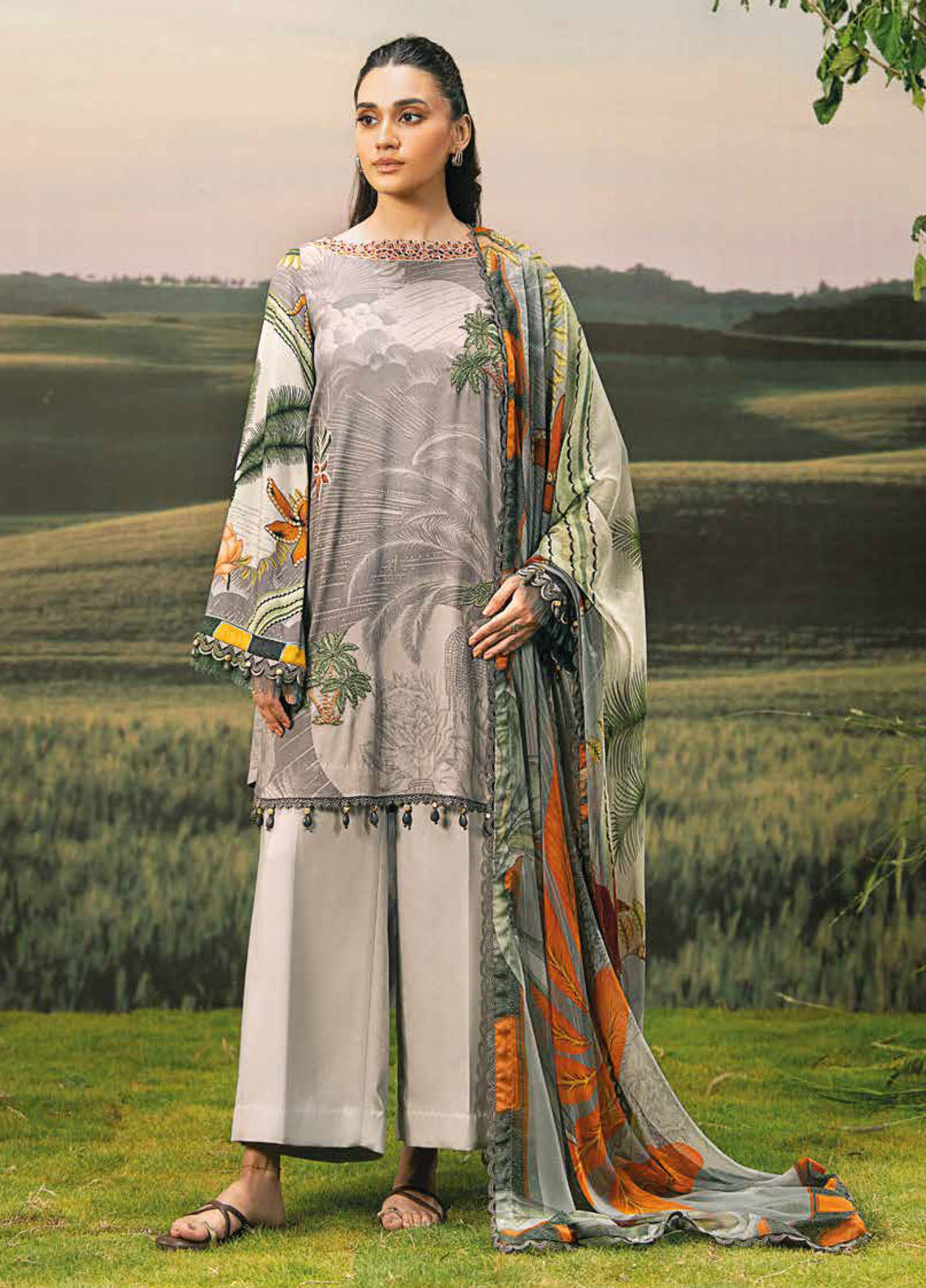 M Basic Fall Comes Home By Maria B Printed Lawn 3 Piece Unstitched Suit MB25FCH D-PFUS-6B