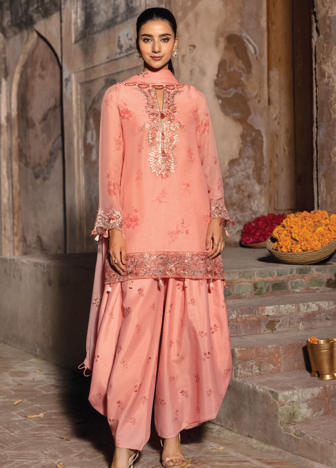 M Basics By Maria B Festive Embroidered Chiffon 4 Piece Unstitched Suit MB25MBSF D-FUS-807