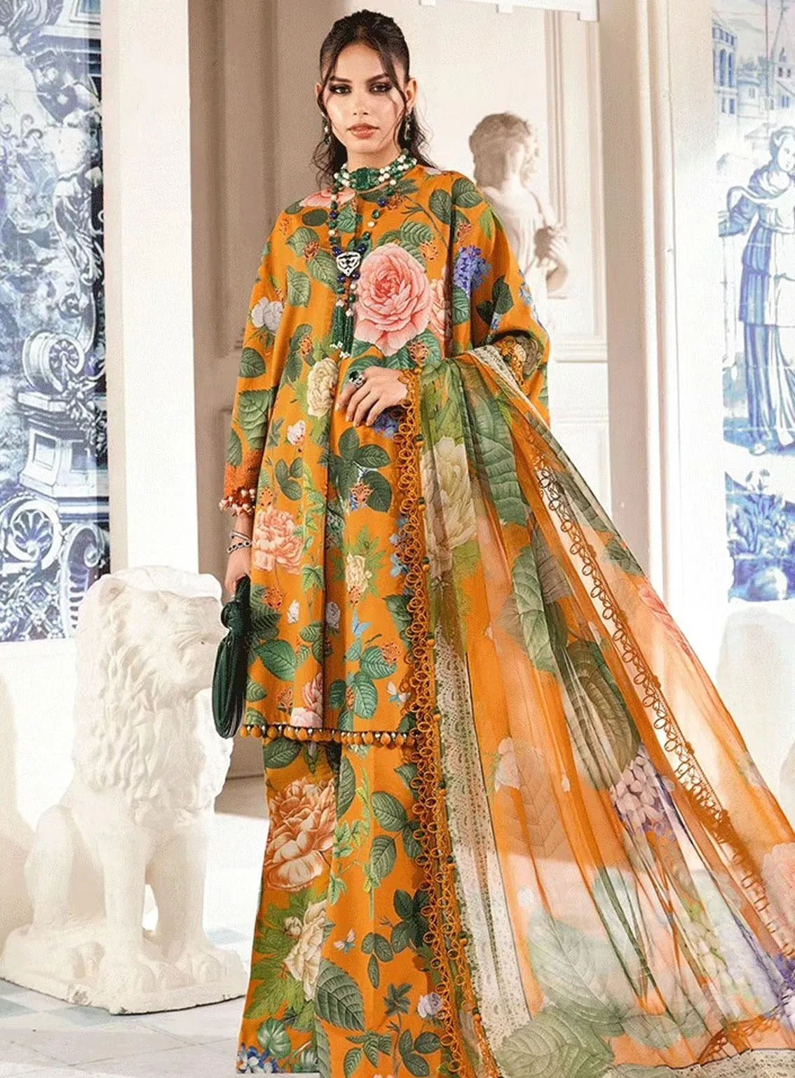 M Prints By Maria B Eid Embroidered Lawn 3 Piece Unstitched Suit MB24E2 10B
