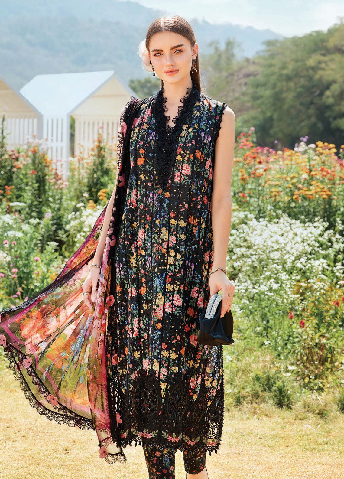 M.Prints By Maria B Embroidered Lawn 3 Piece Unstitched Suit MB25S MPT-2507-B