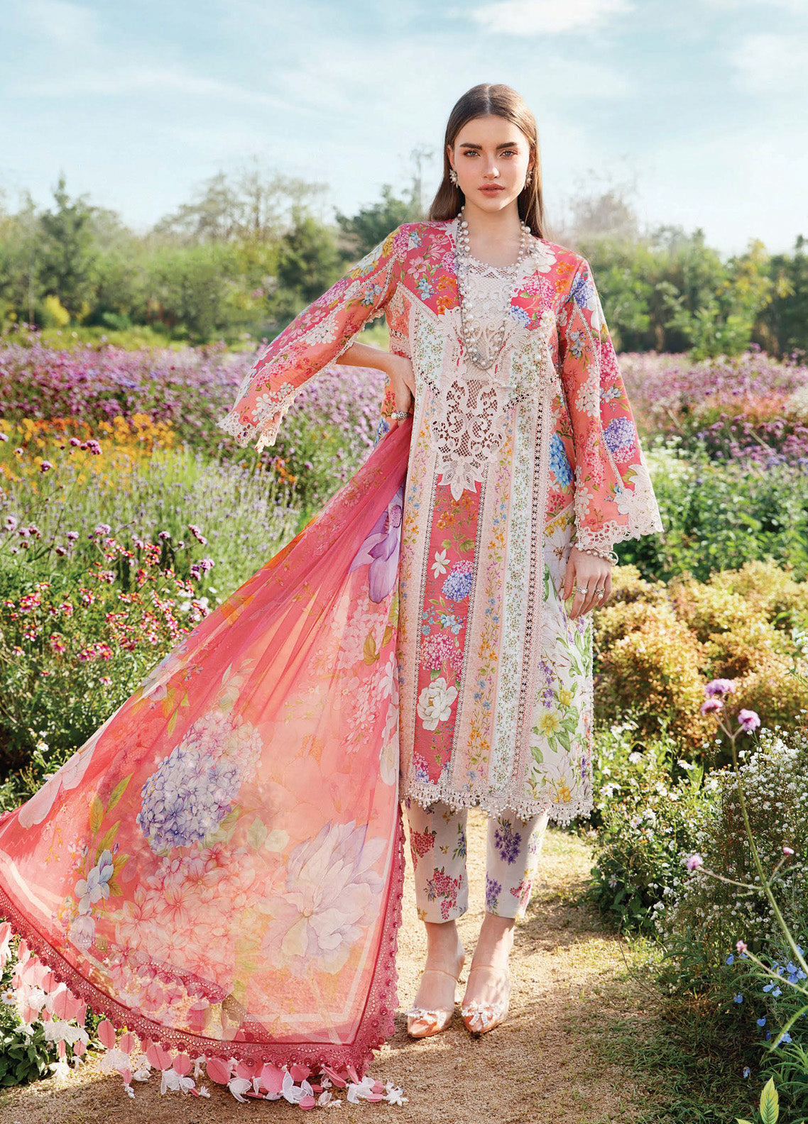 M.Prints By Maria B Embroidered Lawn 3 Piece Unstitched Suit MB25S MPT-2509-B