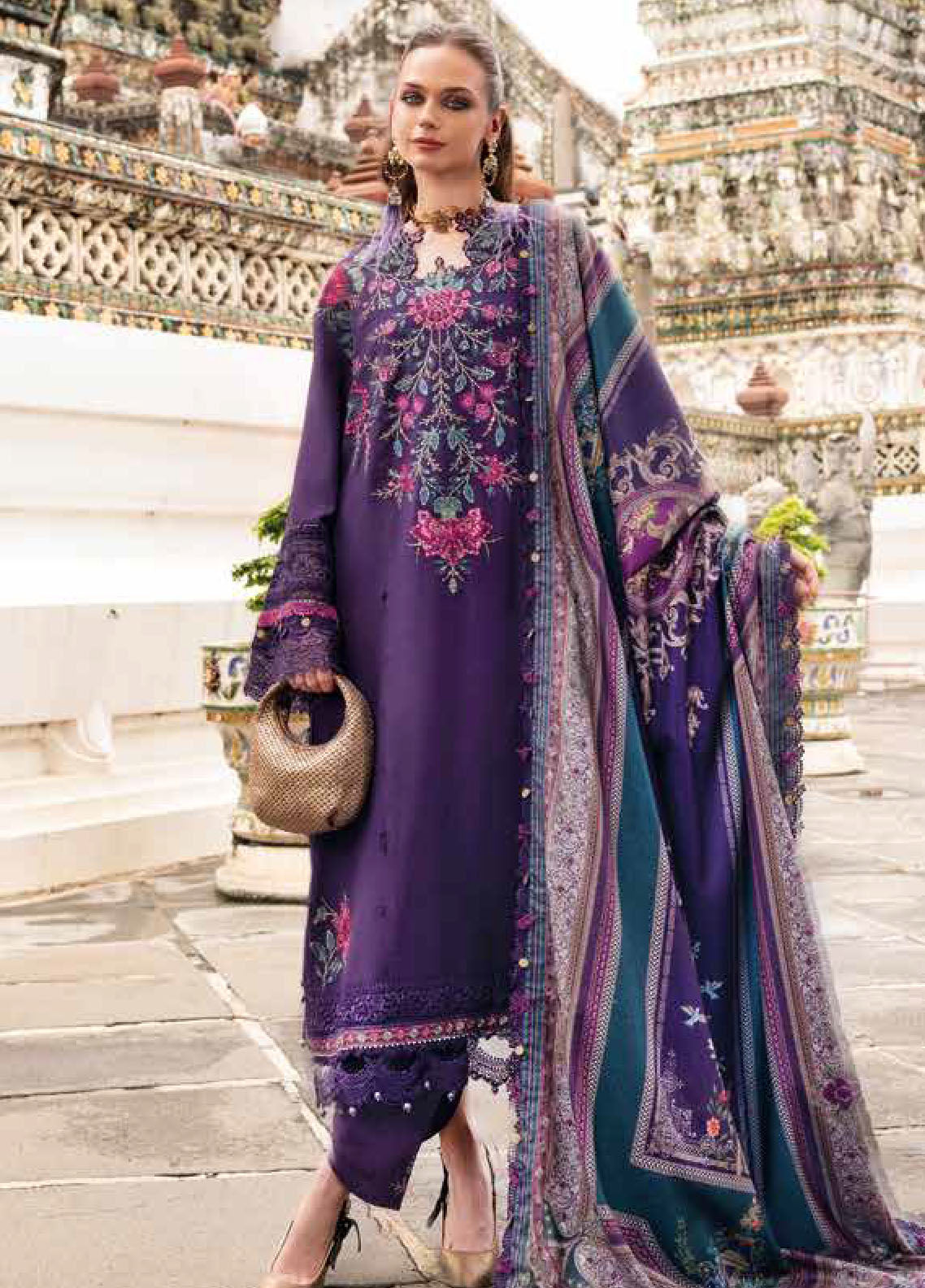 M.Prints By Maria B Embroidered Linen 3 Piece Unstitched Suit MB25MPV28 MPT-2805B