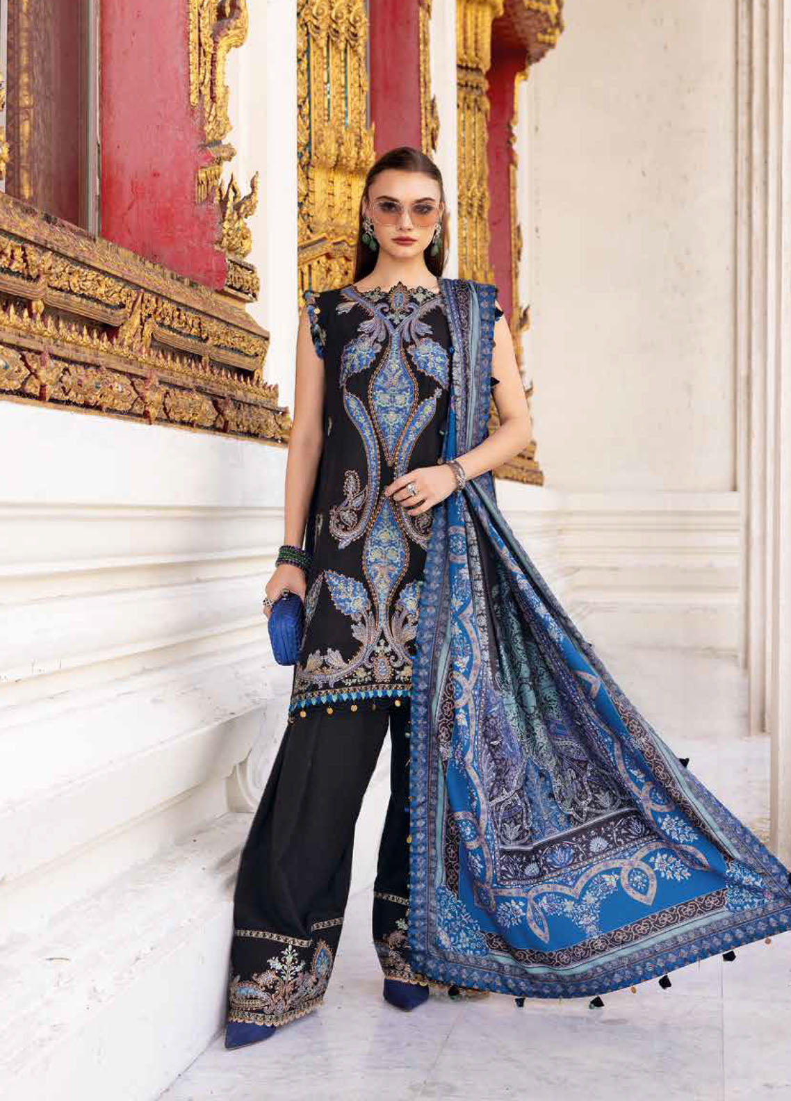 M.Prints By Maria B Embroidered Linen 3 Piece Unstitched Suit MB25MPV28 MPT-2806B