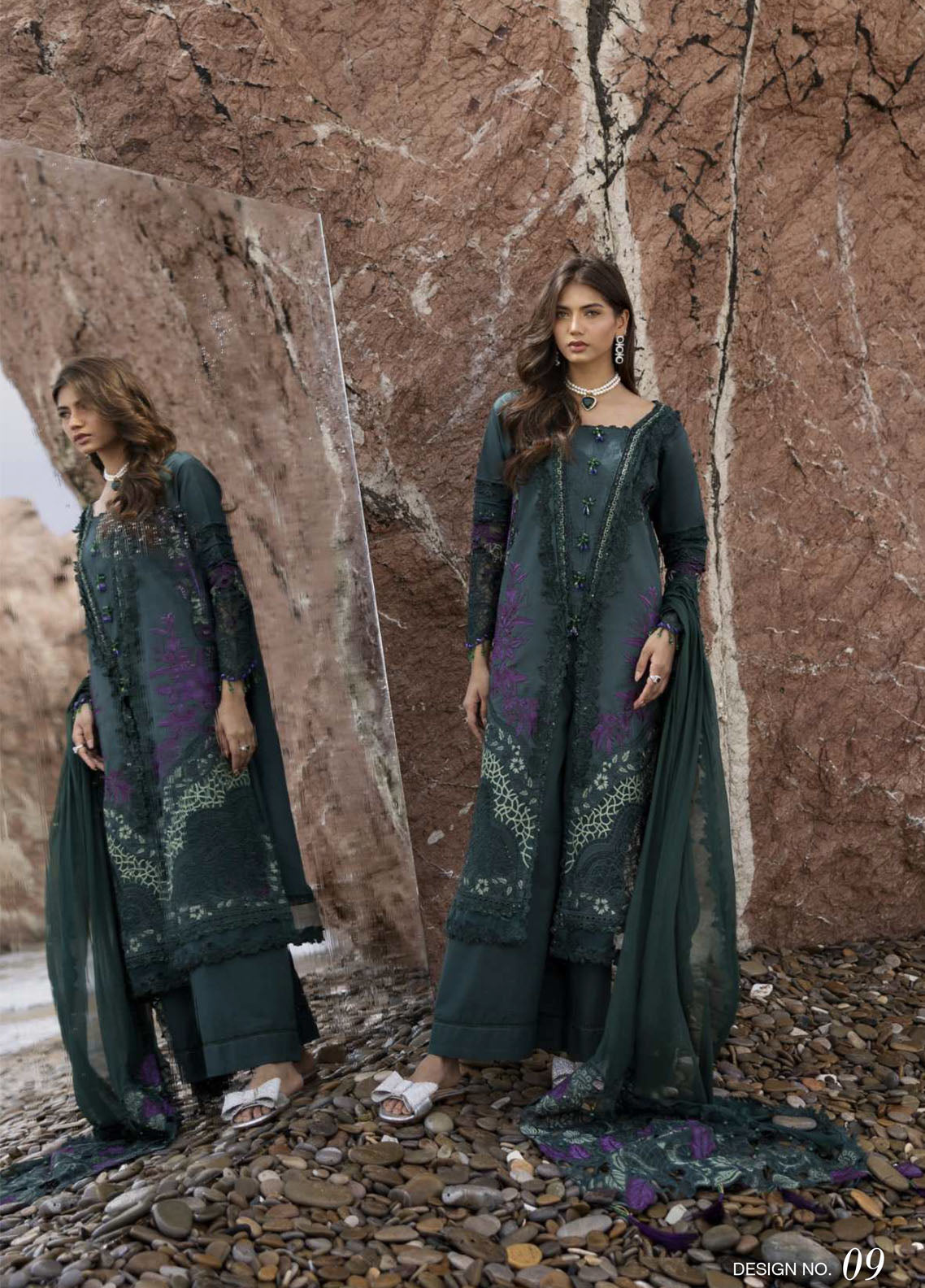 Mahiymaan By Alzohaib Luxury Embroidered Lawn 3 Piece Unstitched Suit AZ26MLL D-09