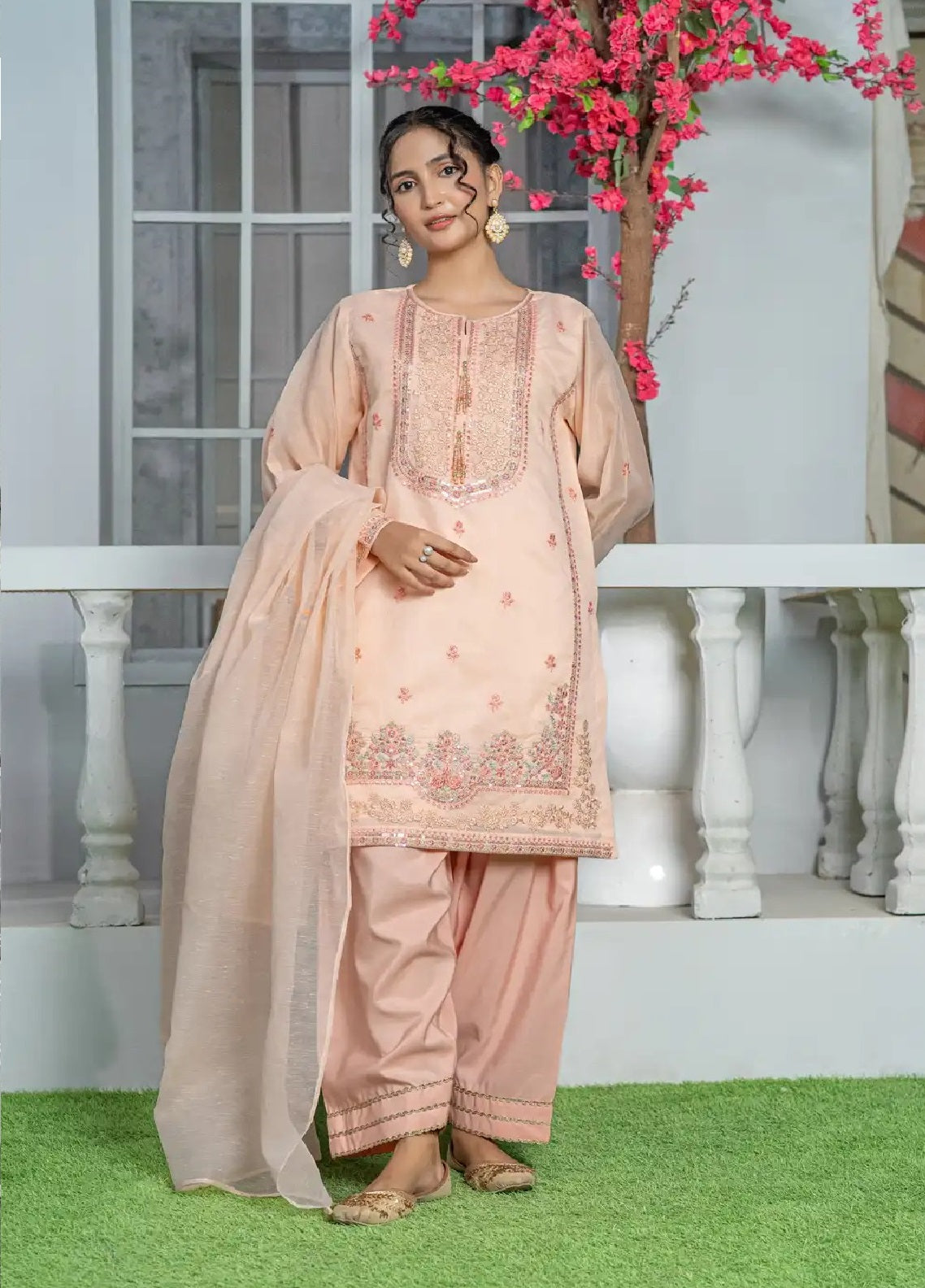 Mahroo Digital Embroidered Cotton Silk 3 Piece Stitched Suit MMCS25K&G D-T-FORT-006