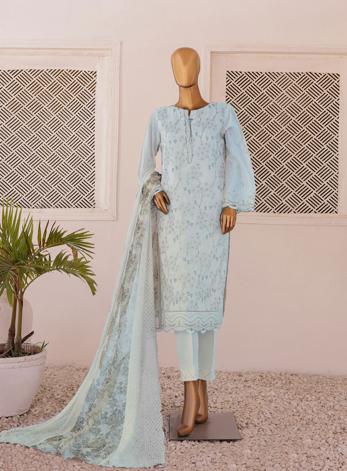 Majestic By HZ Luxury Embroidered Lawn 3 Piece Unstitched Suit HZ24M MEC-08