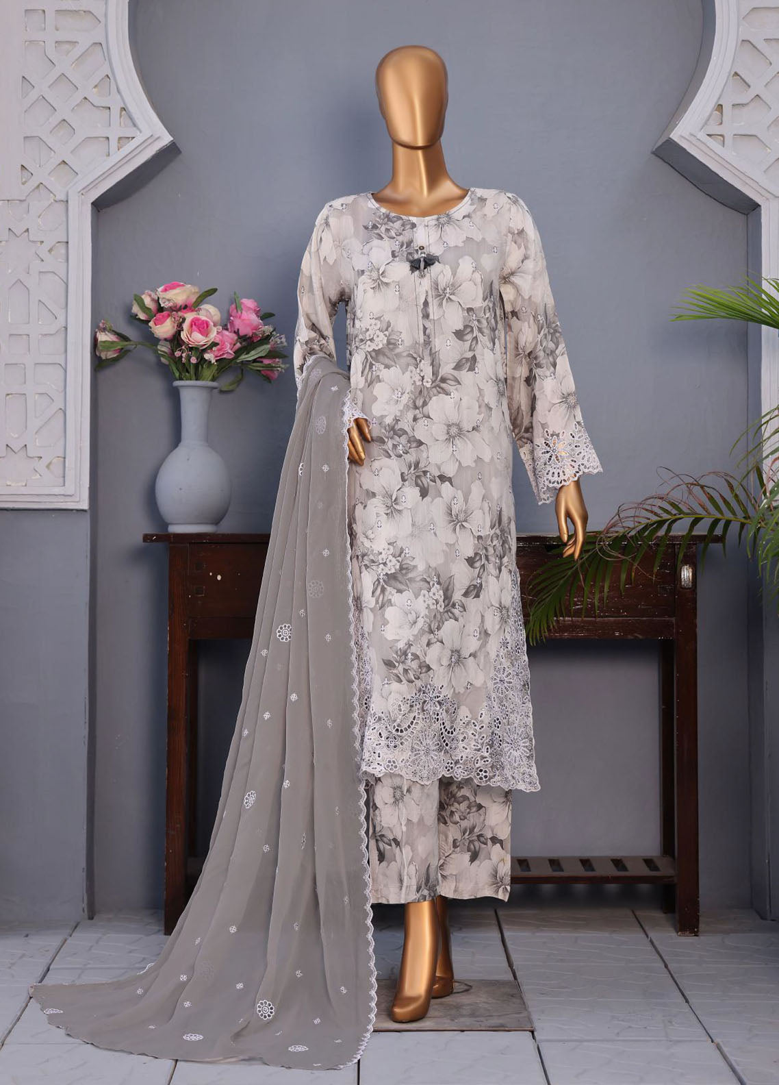 Majestic By HZ Textile Embroidered Khaddar 3 Piece Stitched Suit HZ25MT&D D-024