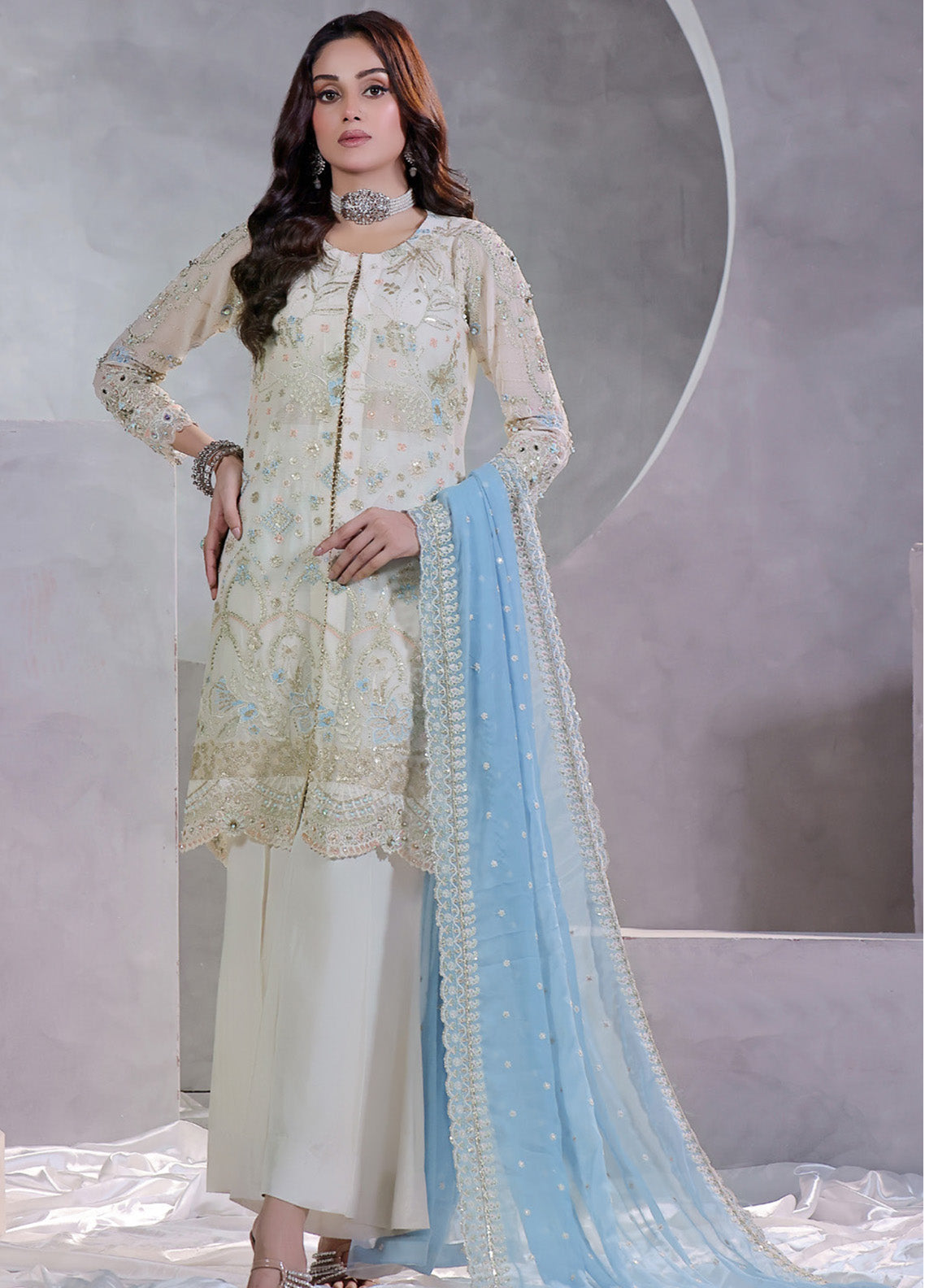 Manaar By Soghat Creation Embroidered Chiffon 3 Piece Unstitched Suit SC24LHC LC-01