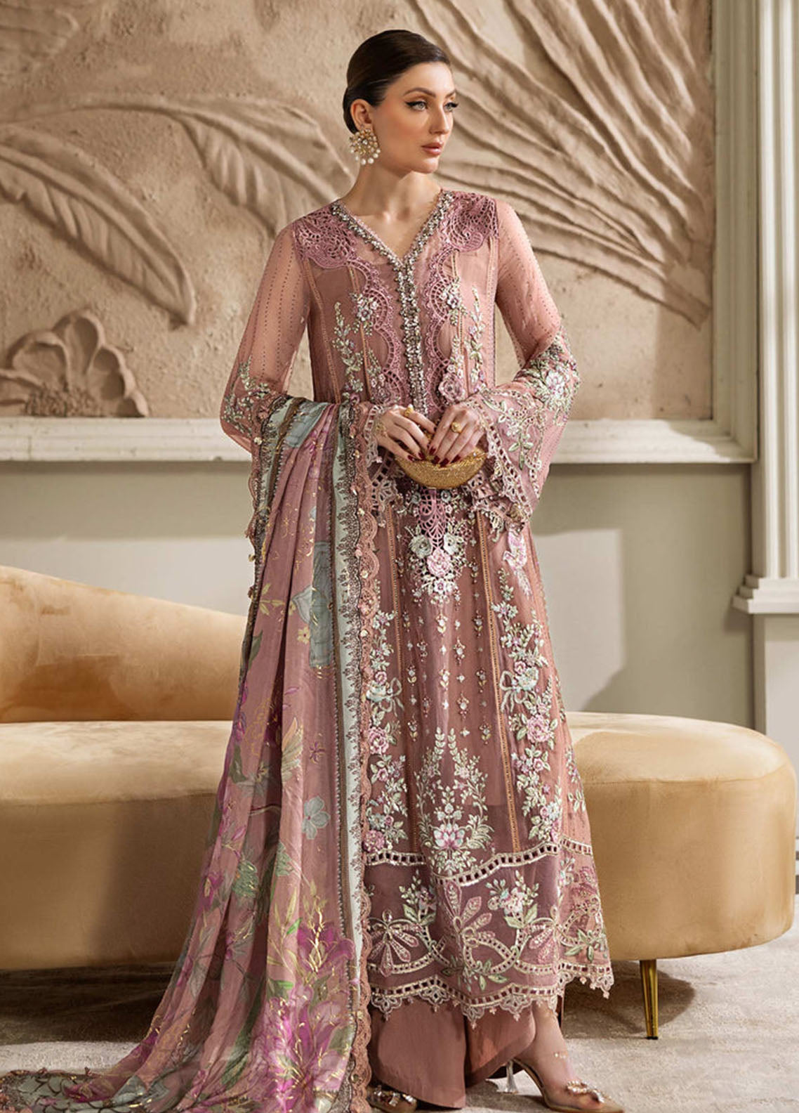 Maria B Embroidered Chiffon 3 Piece Unstitched Suit MB25C D-05
