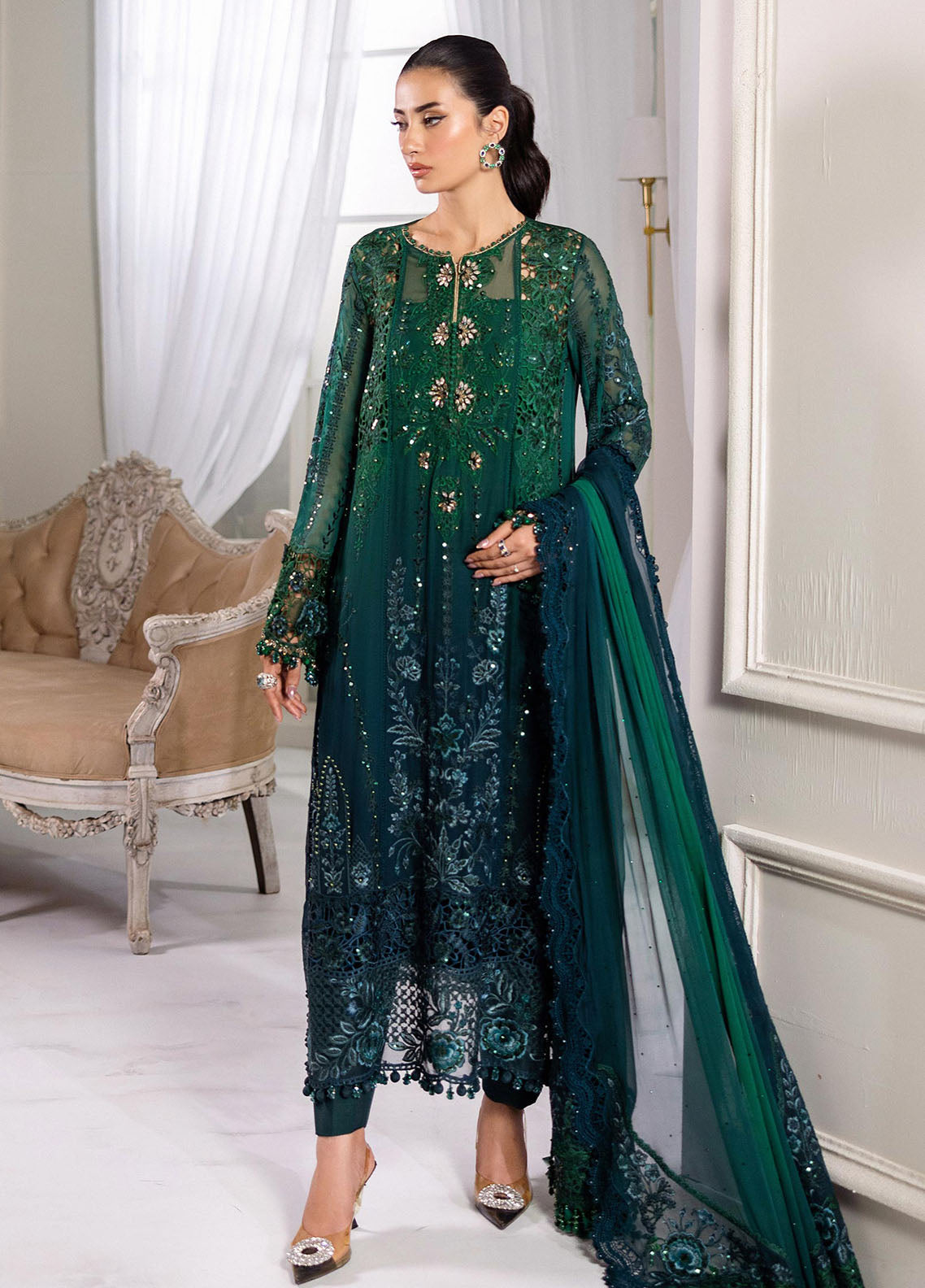 Maria B Embroidered Chiffon 3 Piece Unstitched Suit MB25C D-06