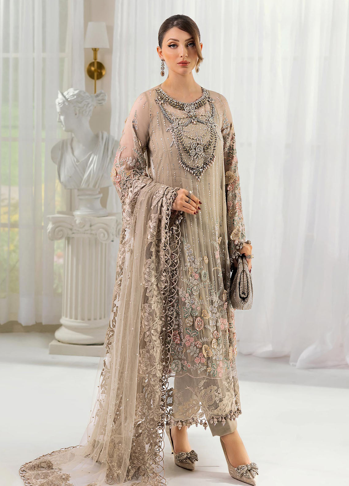 Maria B Embroidered Chiffon 3 Piece Unstitched Suit MB25C D-07