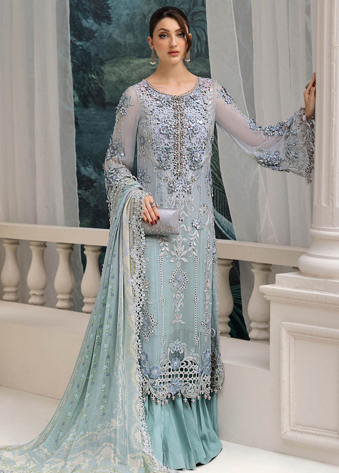 Maria B Embroidered Chiffon 3 Piece Unstitched Suit MB25C D-08
