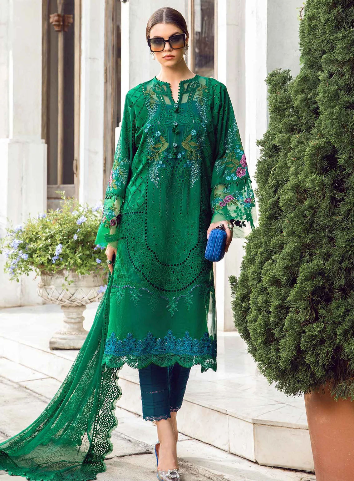 Maria B Luxury Embroidered Lawn Eid Edit-II 3 Piece Unstitched Suit MB24EE2 D-02