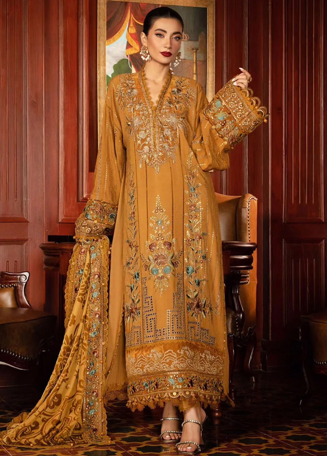 Maria B Winter Luxe Embroidered Twill Linen 3 Piece Unstitched Suit MB24WL DL-1207
